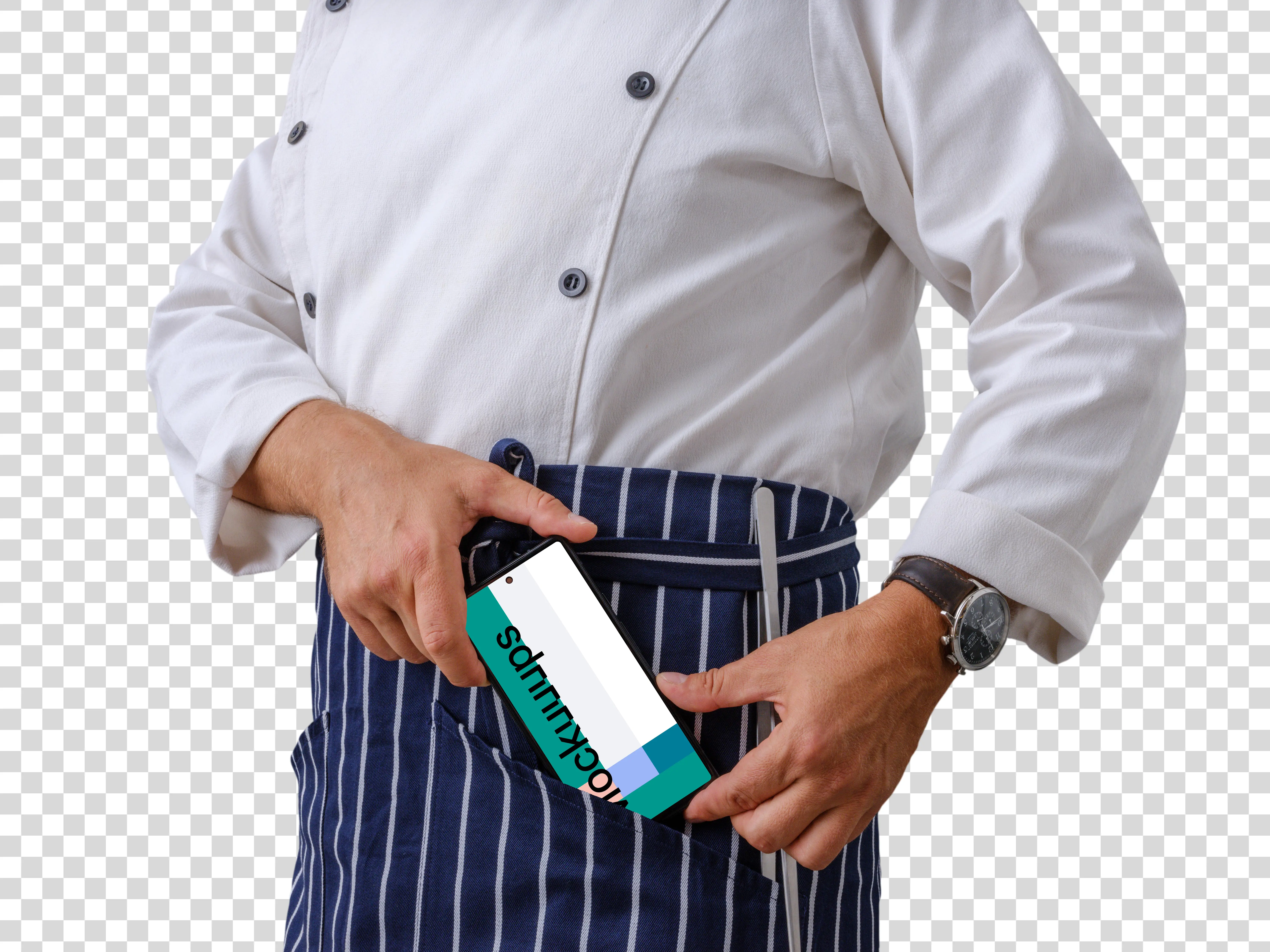 Google Pixel 6 mockup held by culinary expert