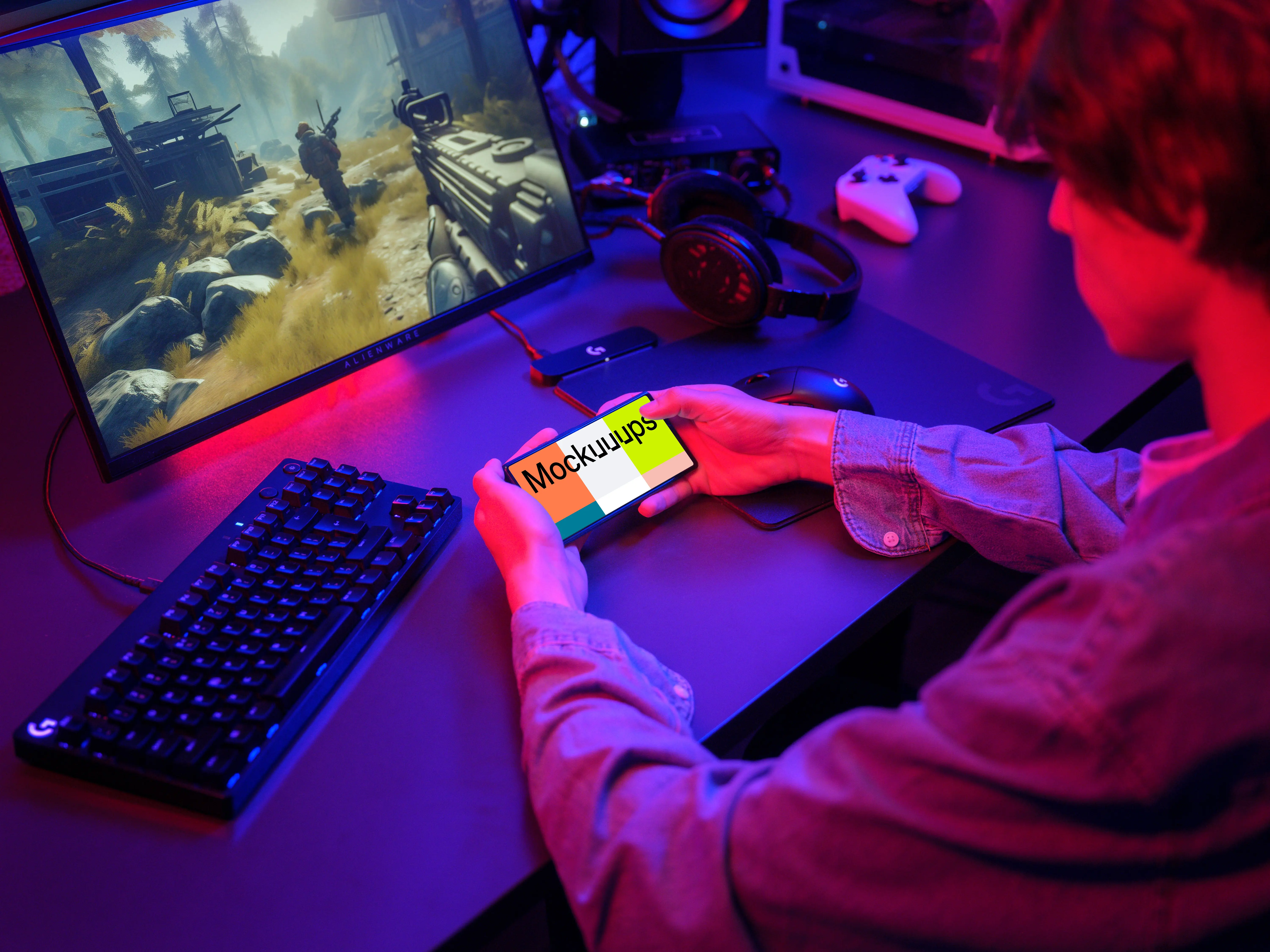 Google Pixel 6 mockup in a gamer's setup