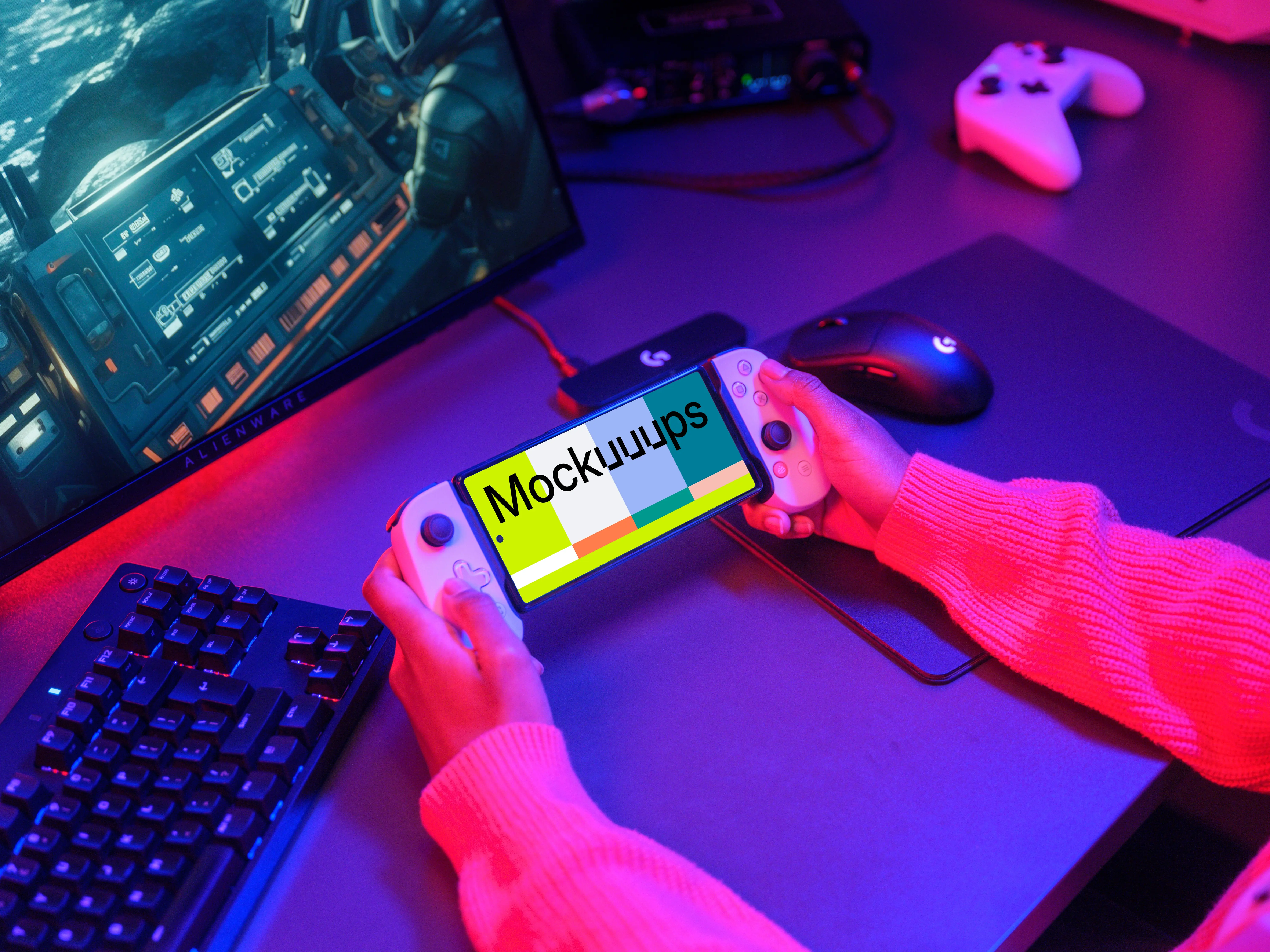Google Pixel 6 mockup in a gaming setup