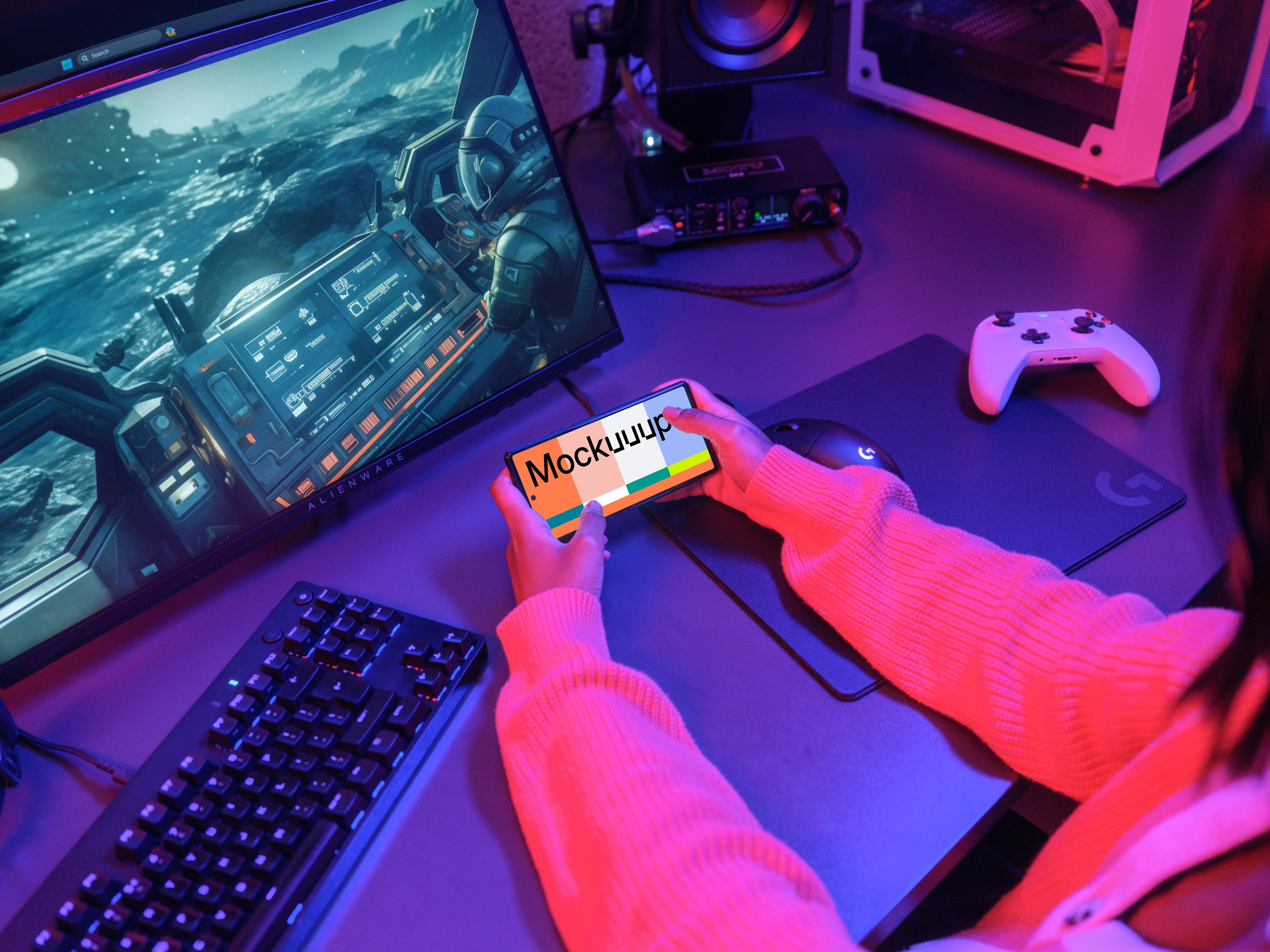 Google Pixel 6 mockup in gaming setup