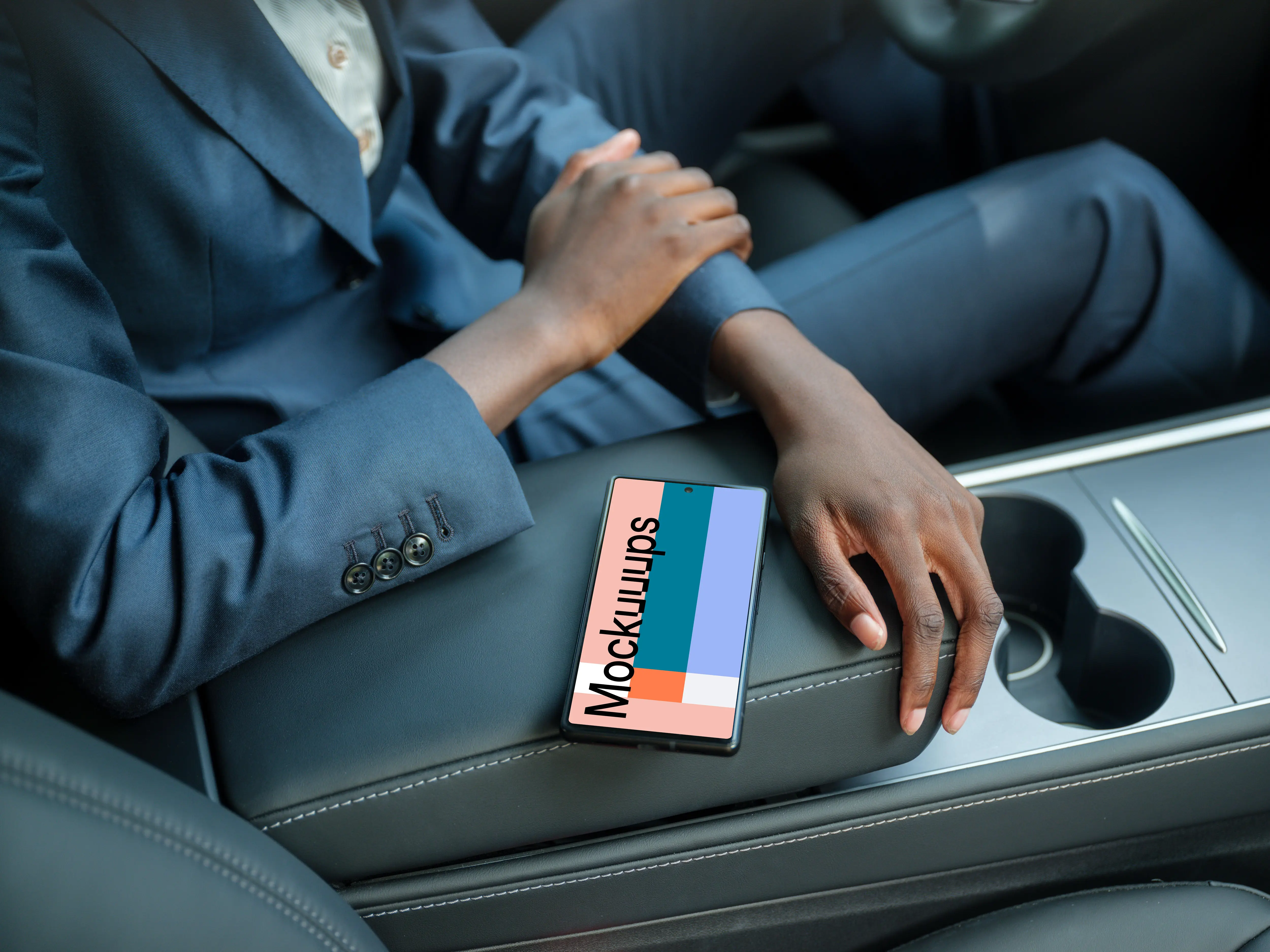 Google Pixel 6 mockup in the Tesla electric car