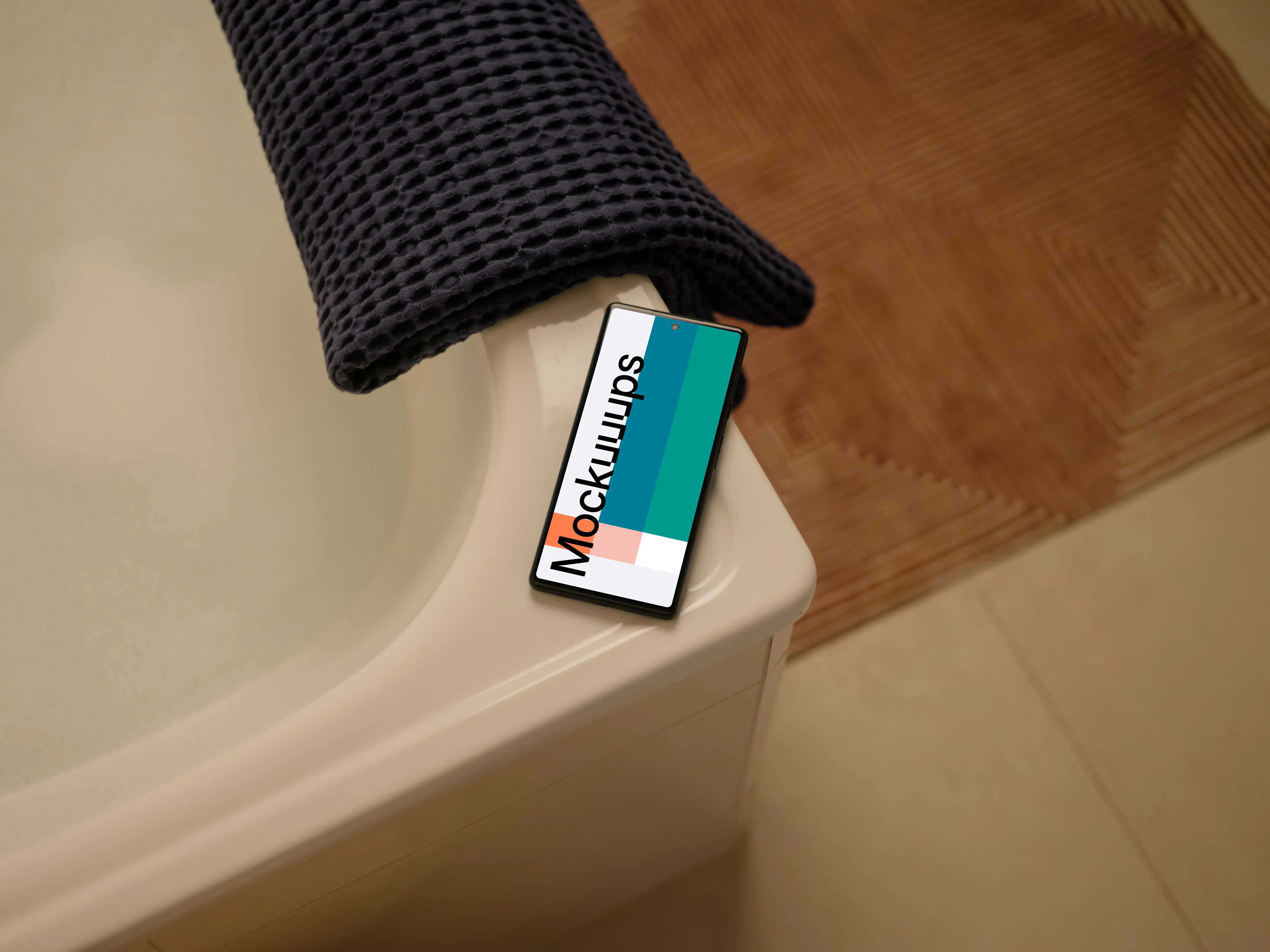 Google Pixel 6 mockup on a bathtub