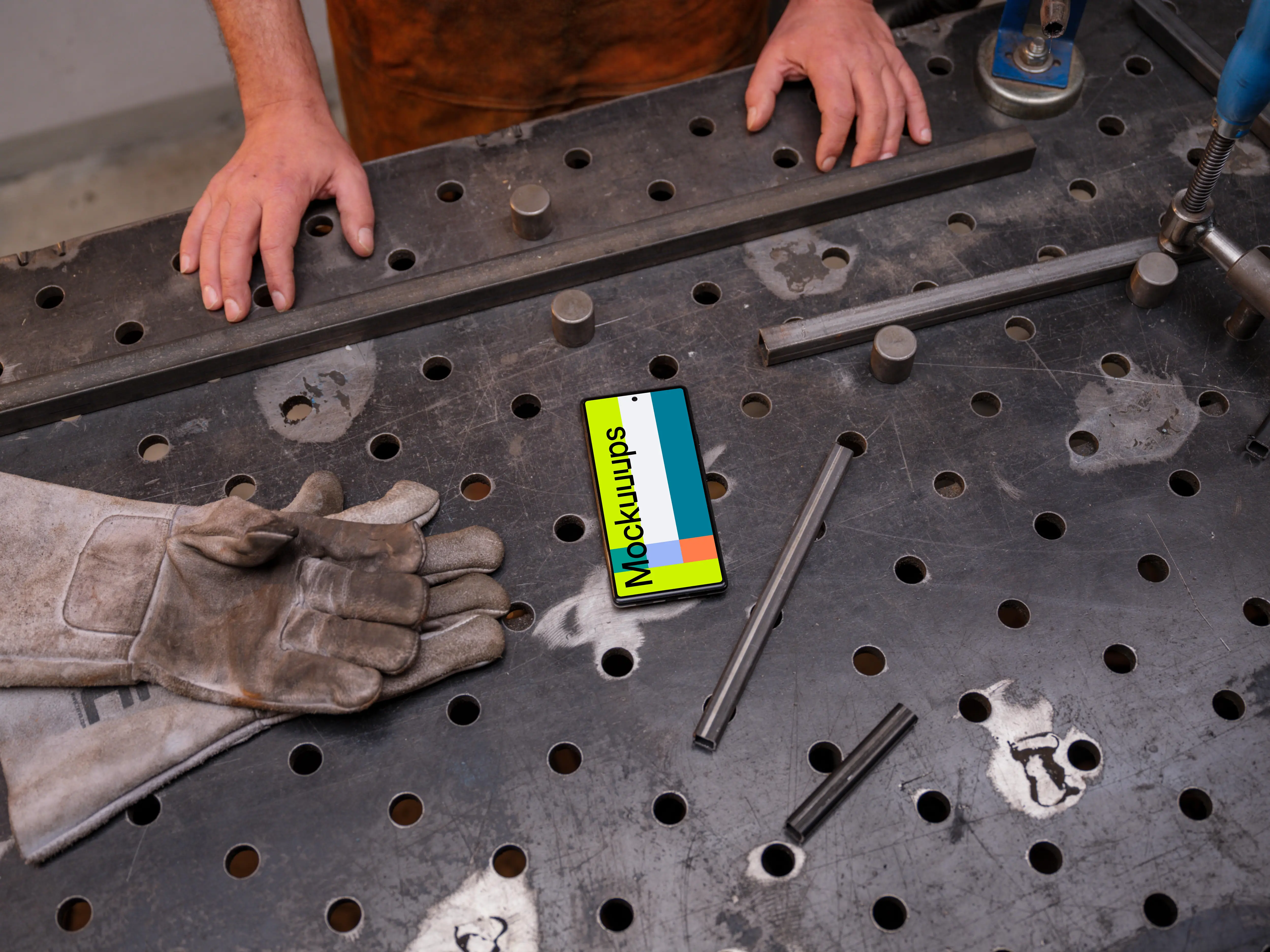 Google Pixel 6 mockup on an iron table