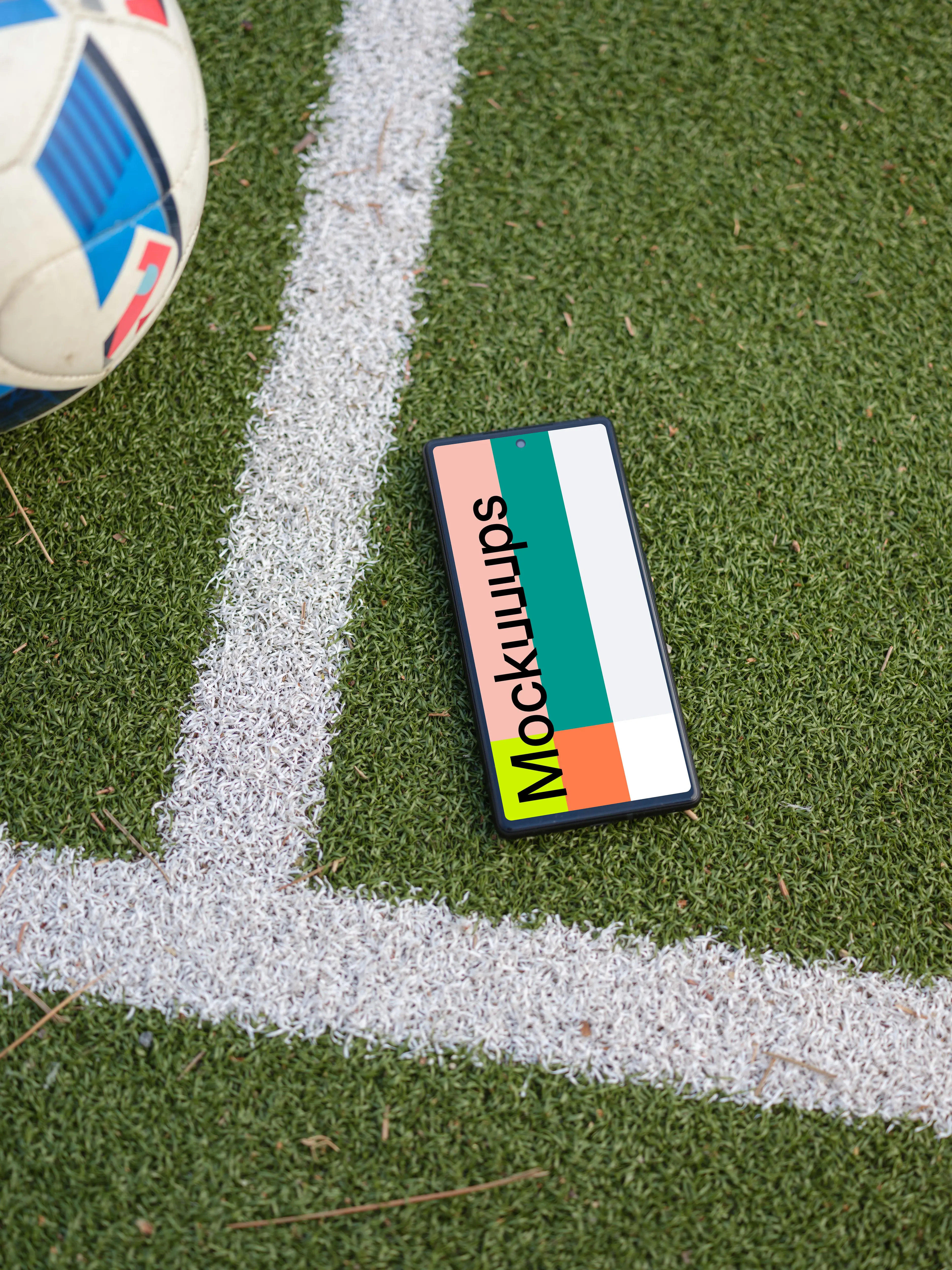 Google Pixel 6 mockup on the soccer field