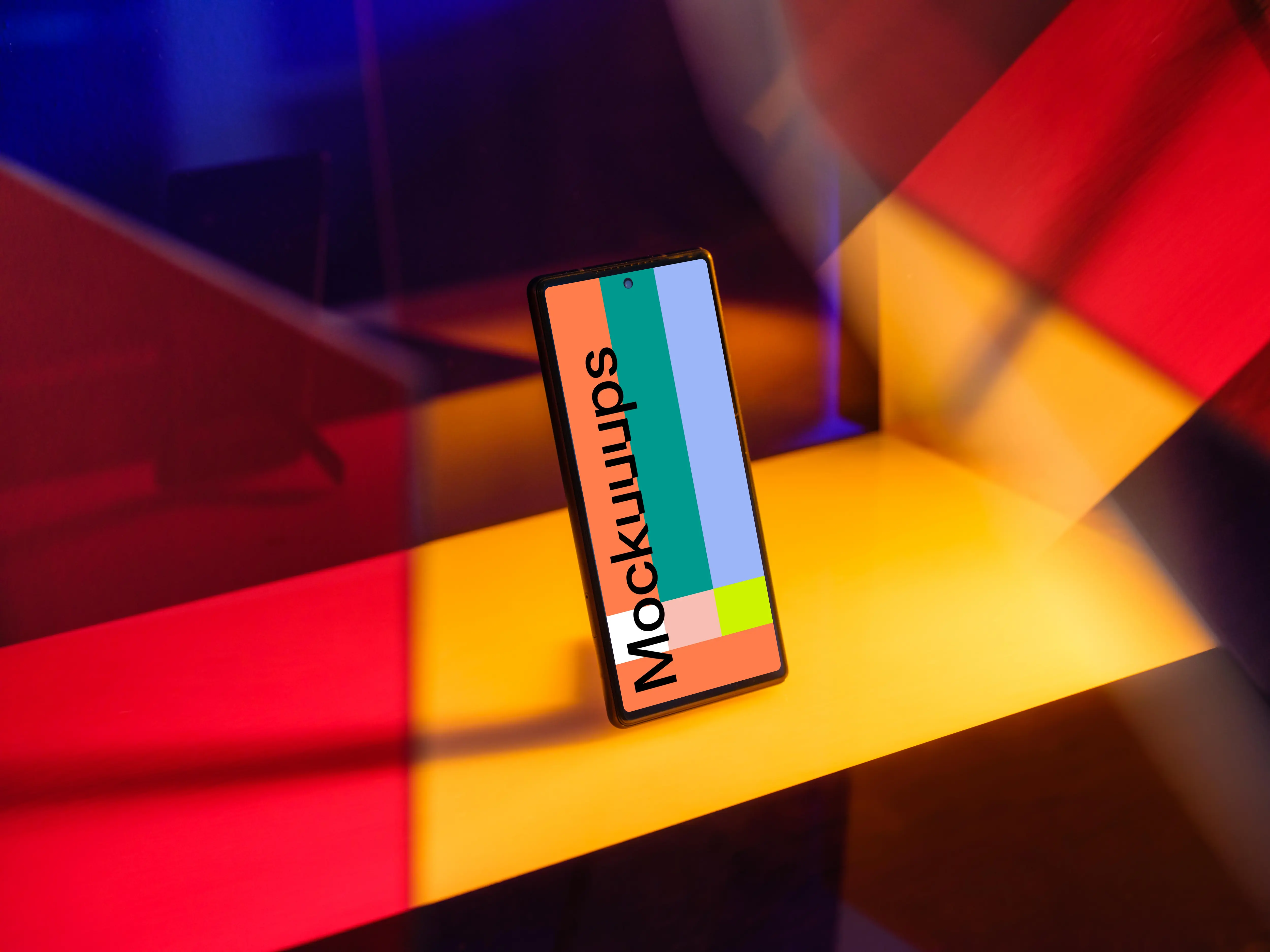 Google Pixel 6 mockup standing on a yellow pad