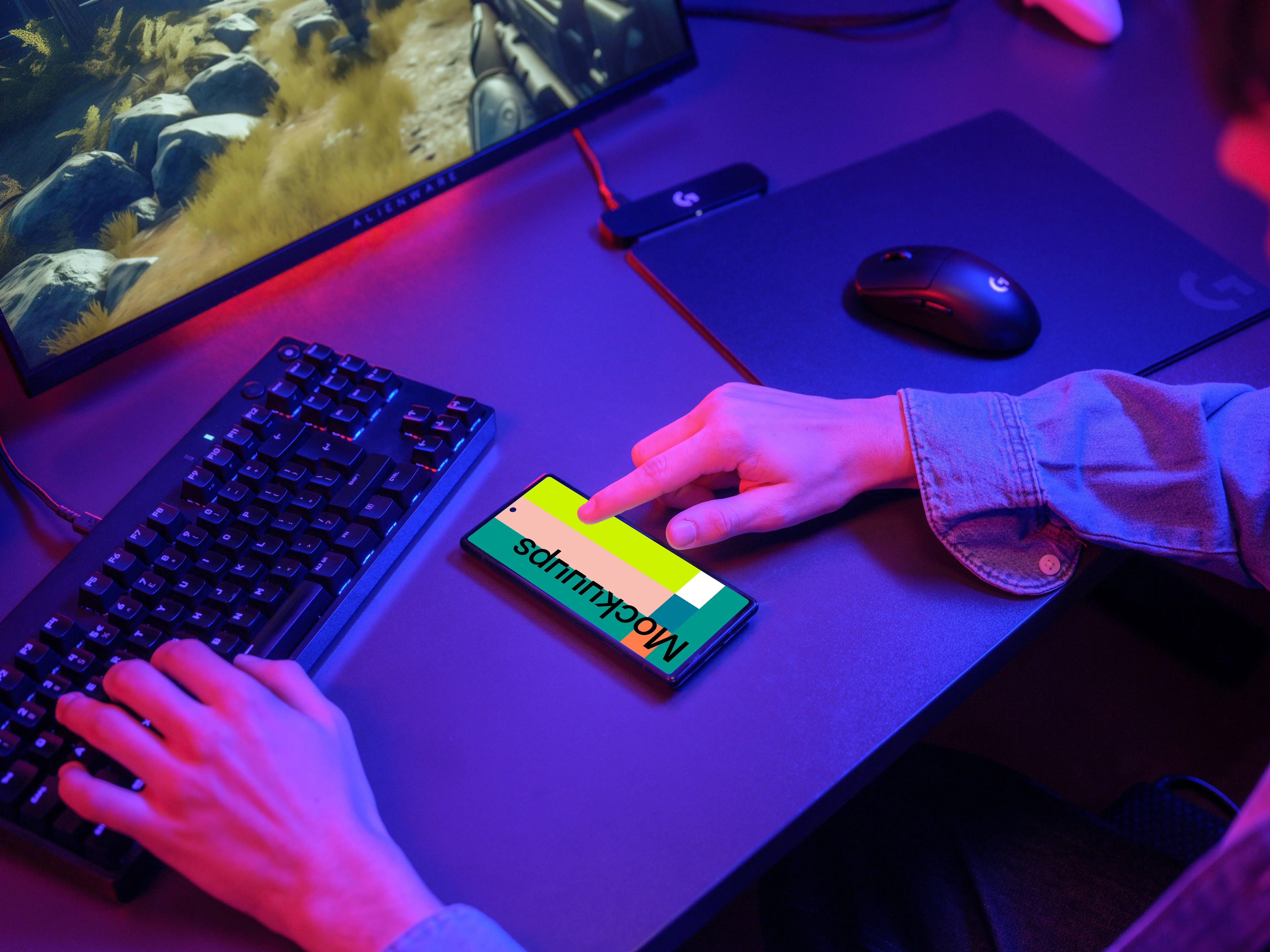 Google Pixel 6 mockup with gaming setup