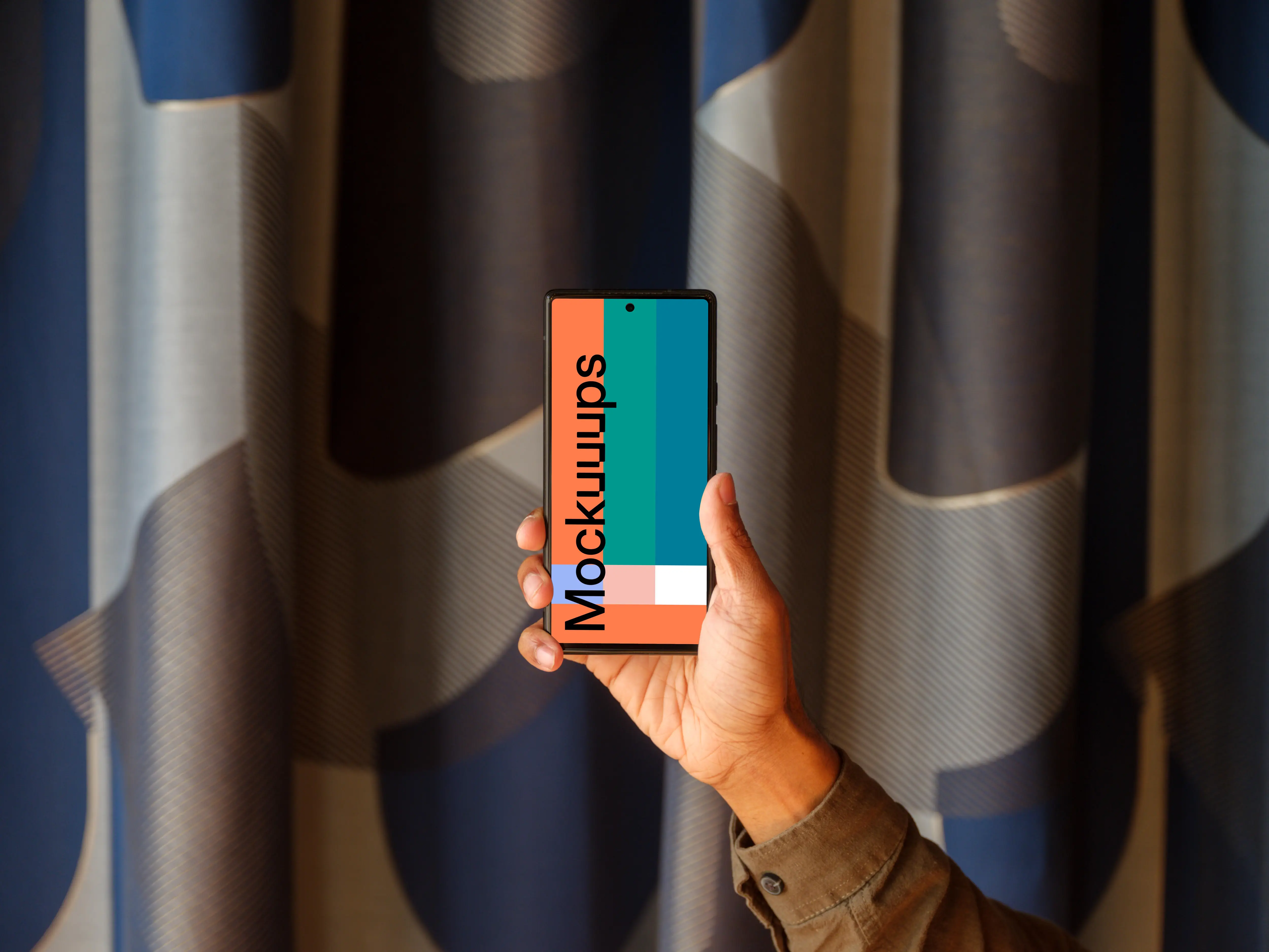 Google Pixel mockup and textured curtain background