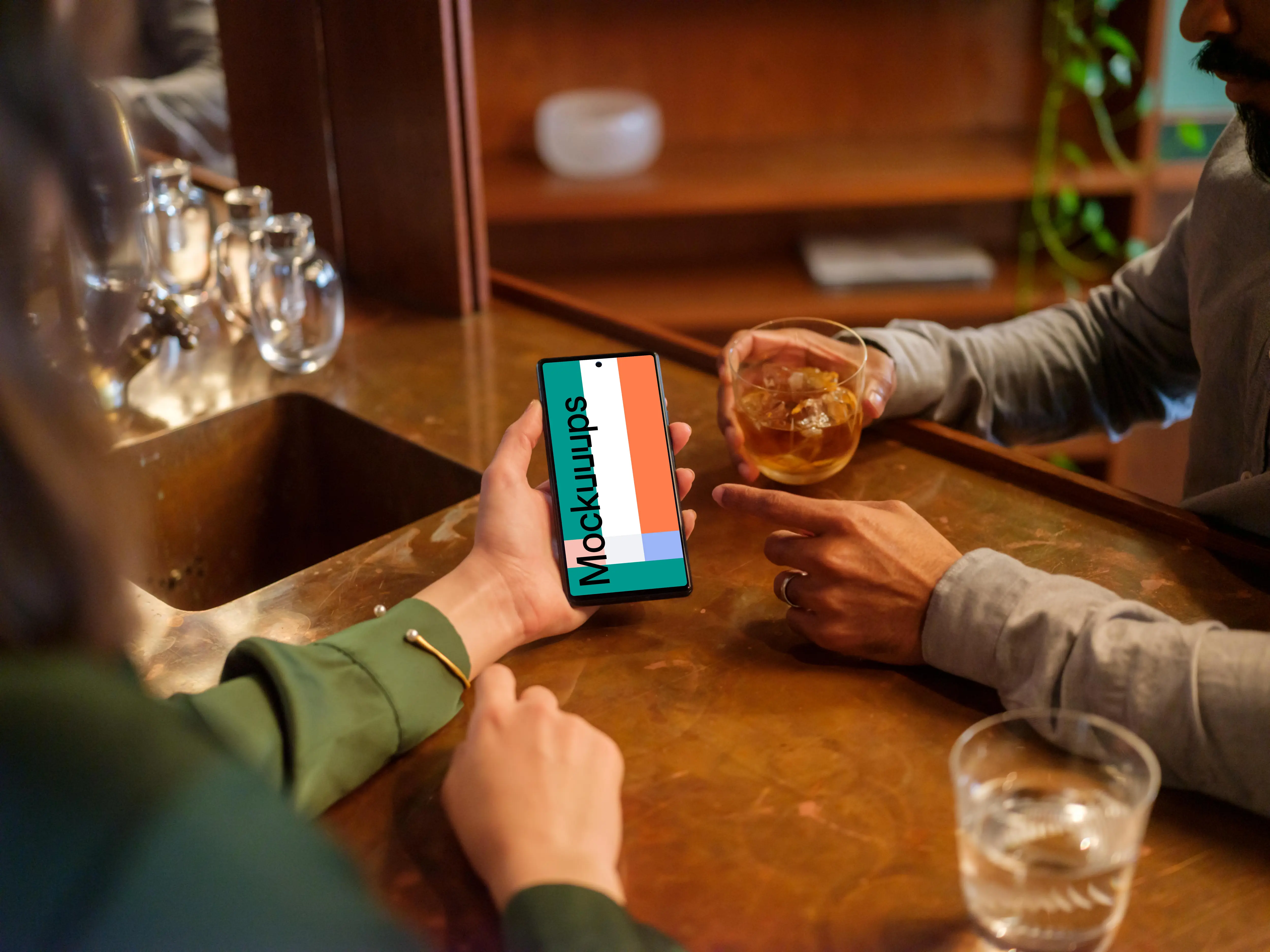 Google Pixel mockup in the lounge setting