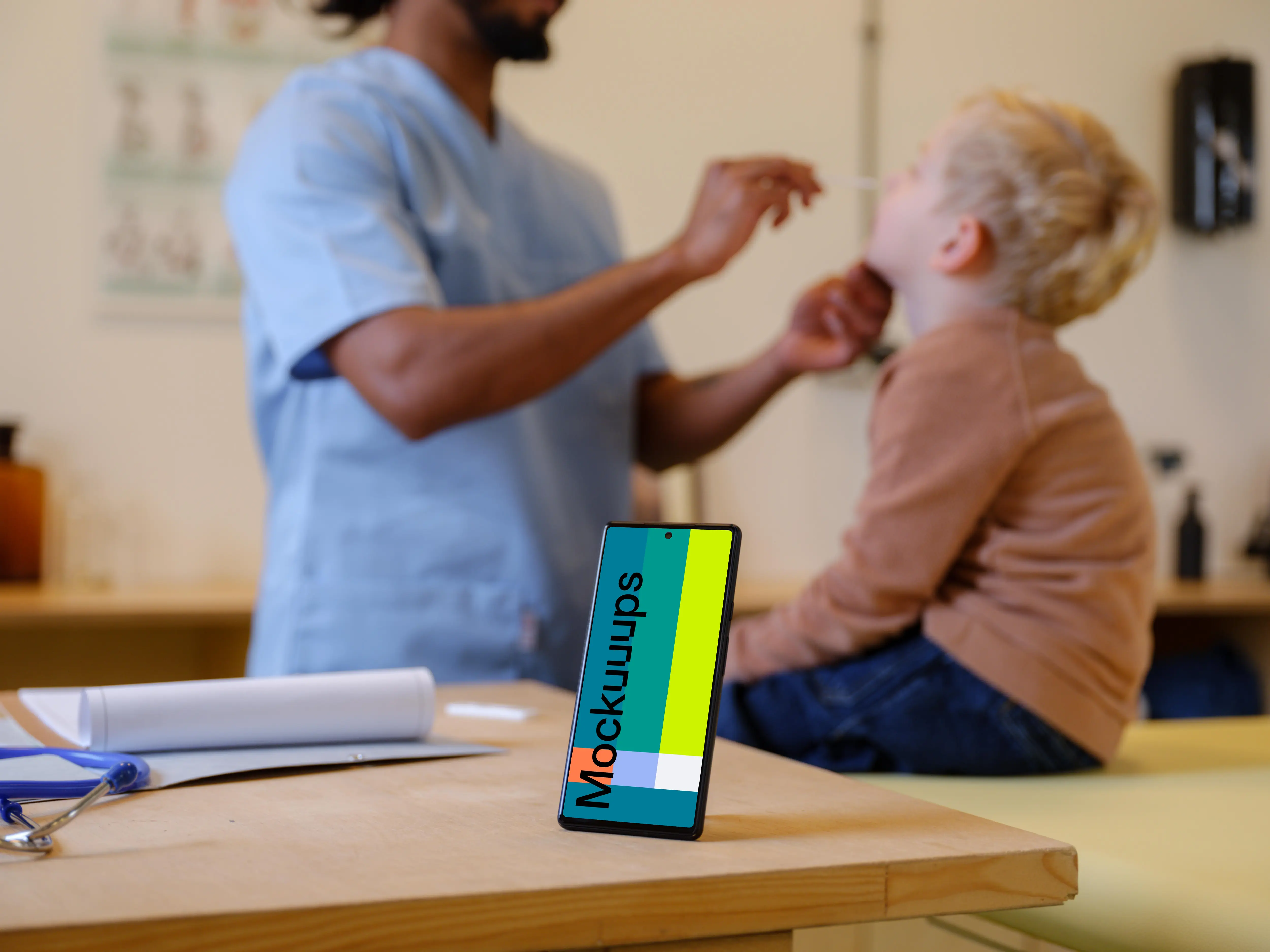 Google Pixel mockup in the professional medical environment