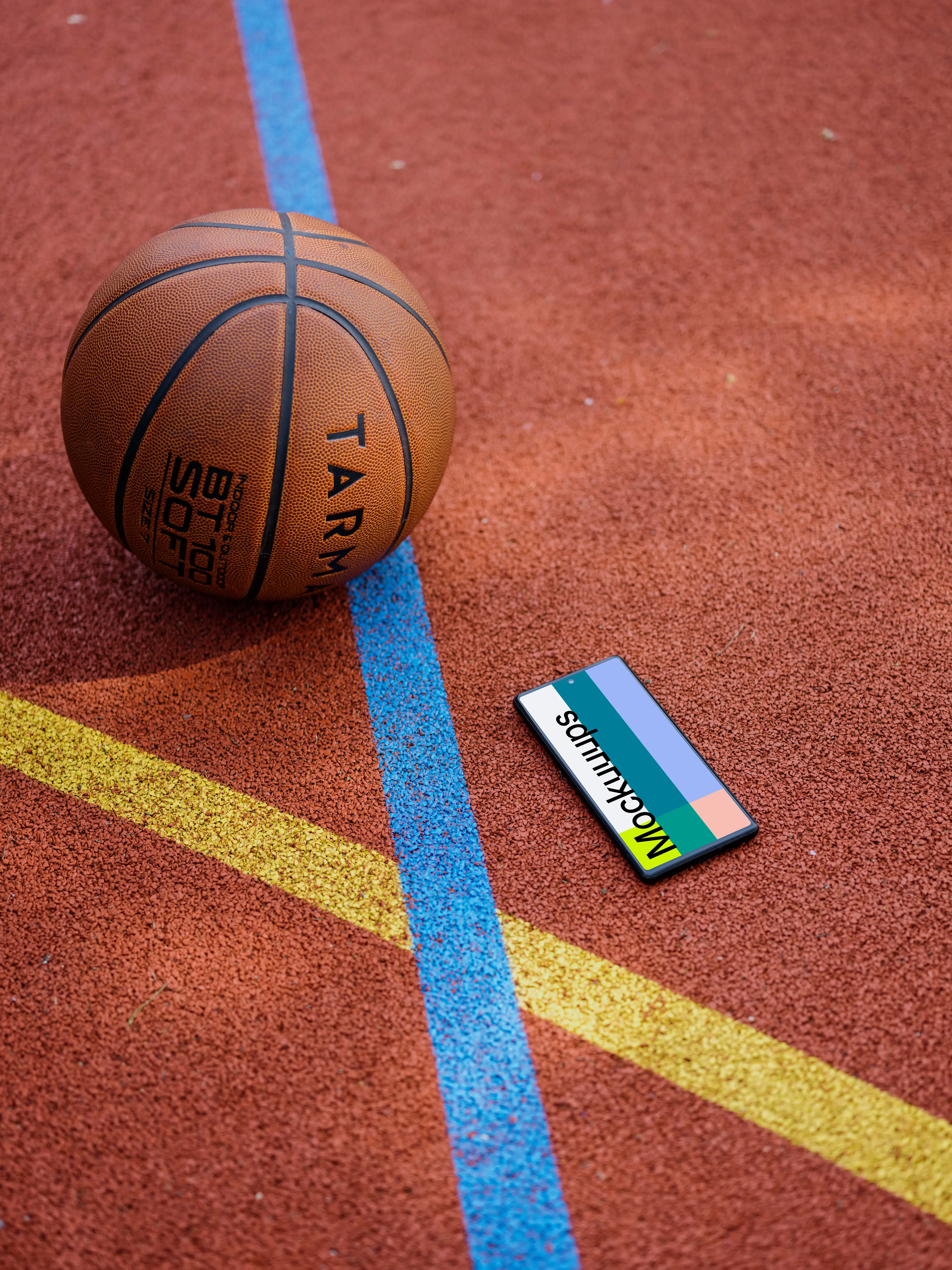 Google Pixel mockup on a basketball playground