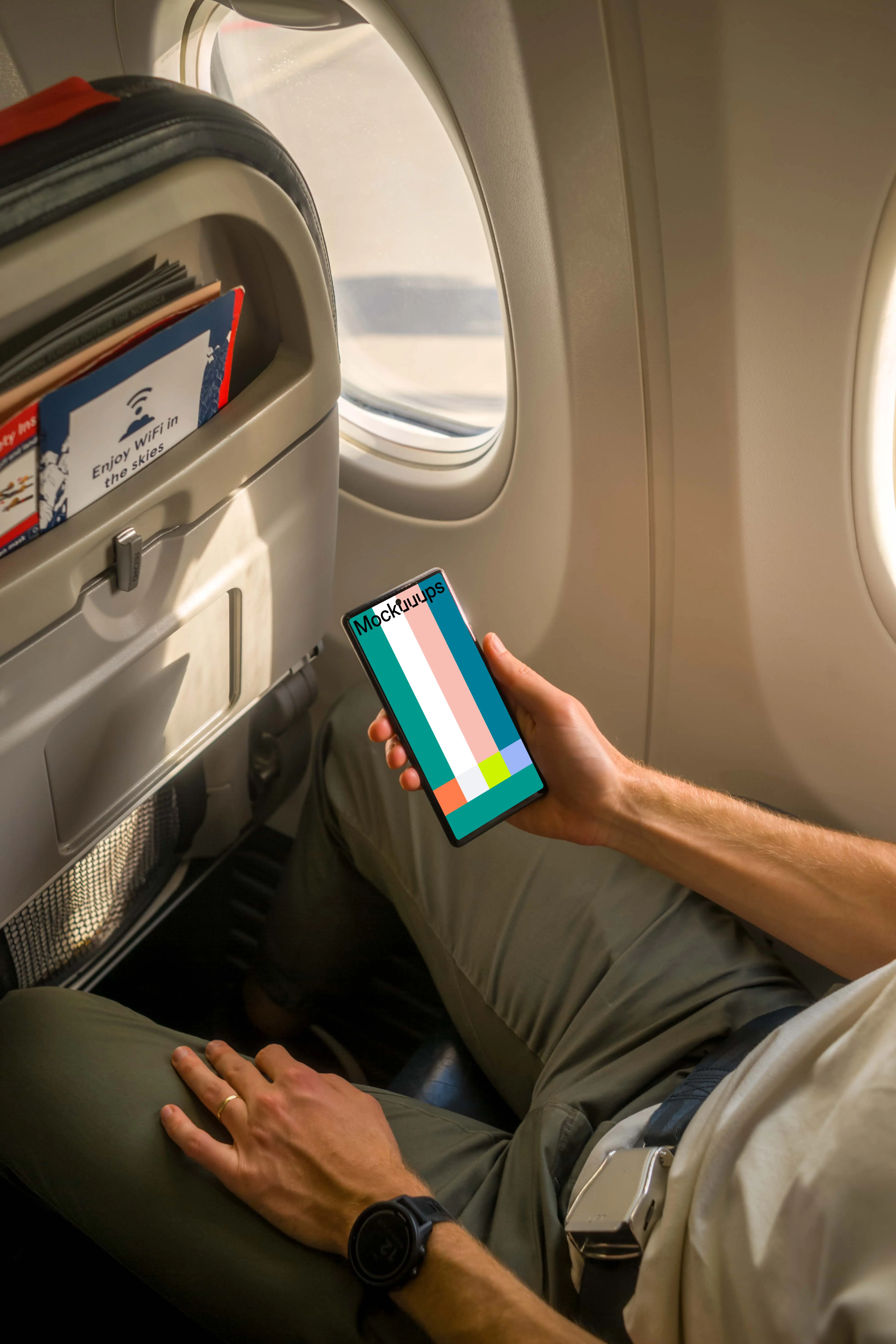 Google Pixel on a Plane Mockup