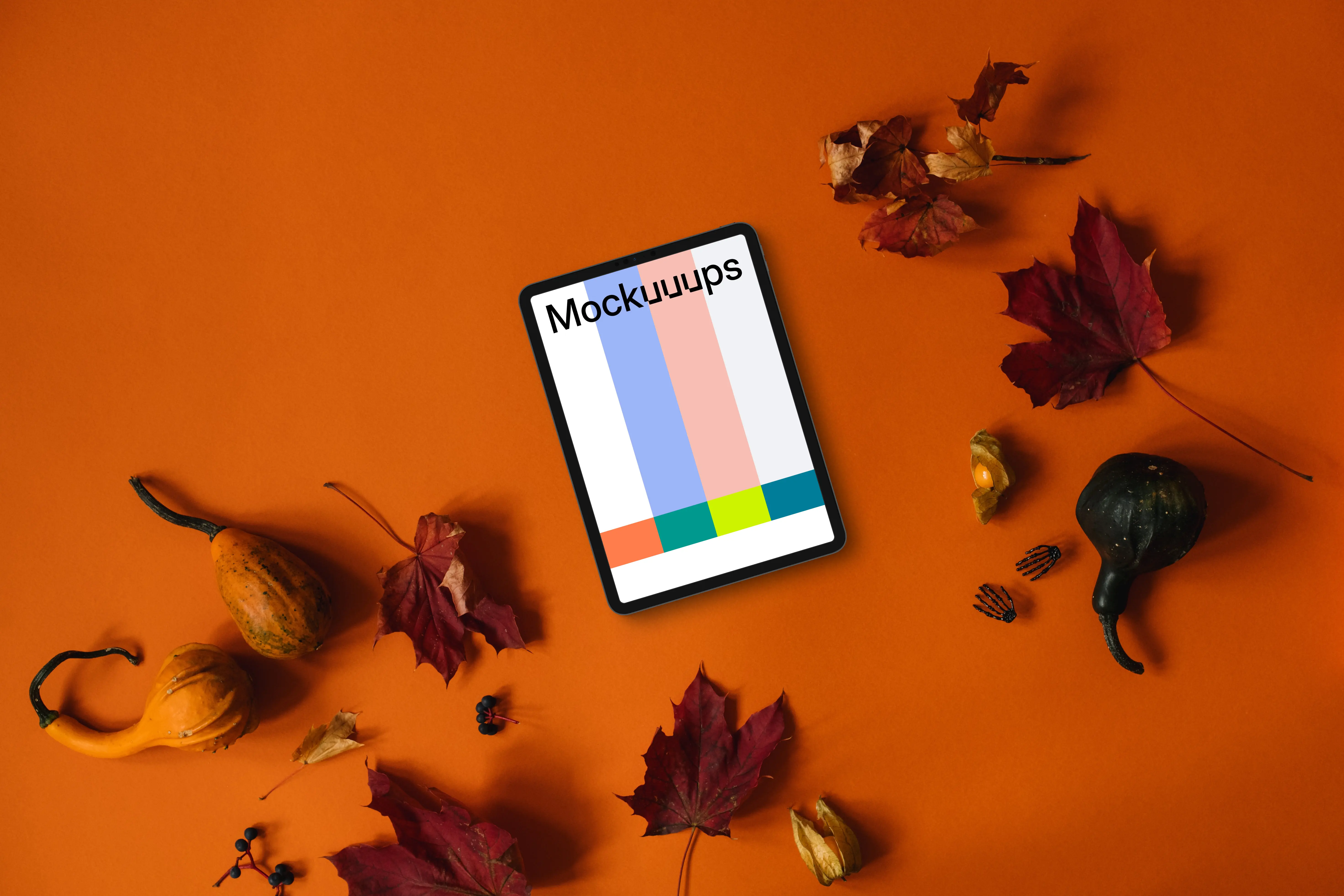 Halloween background mockup with a tablet