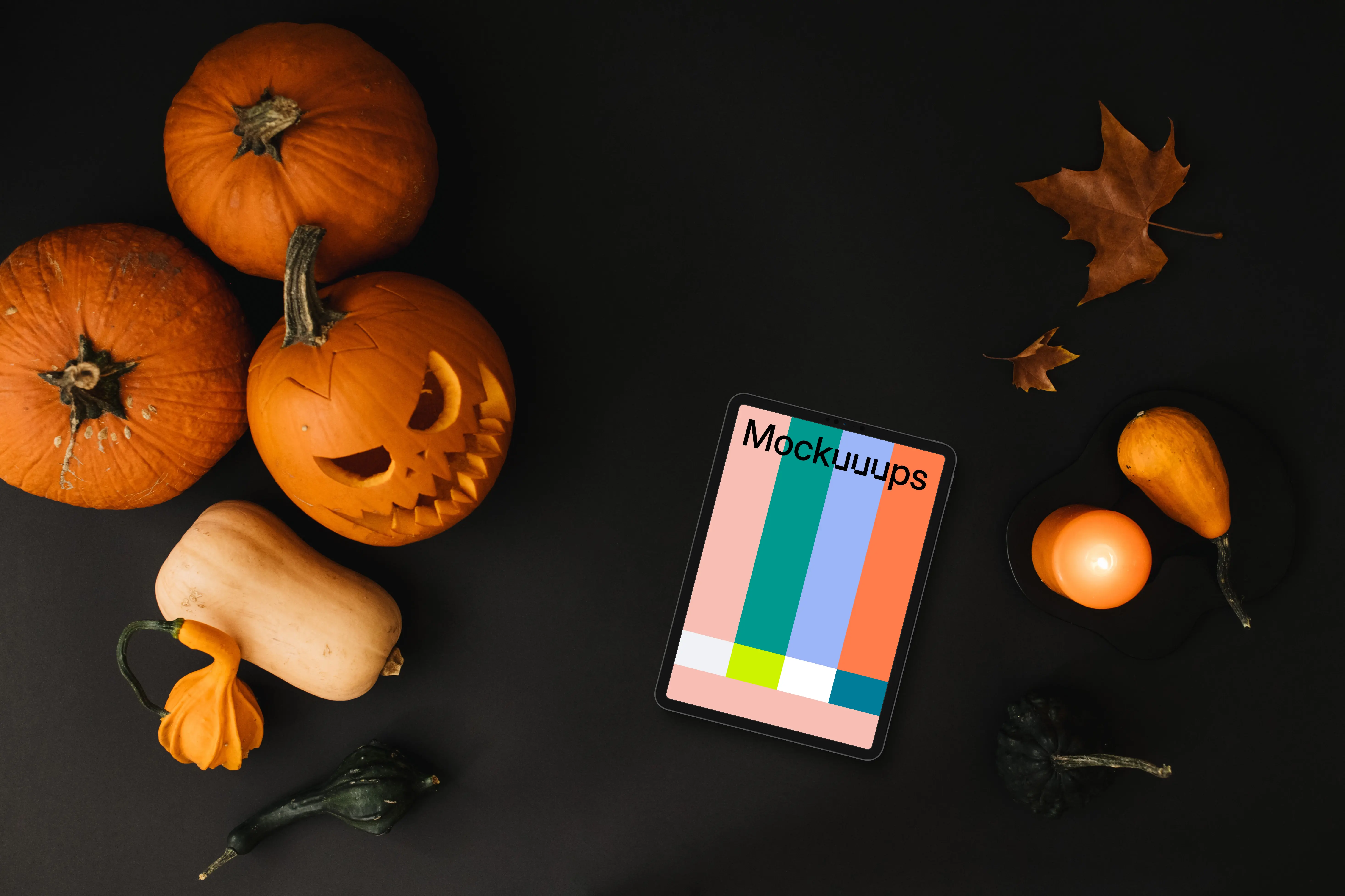 Halloween presentation template with a smartphone mockup on the dark background