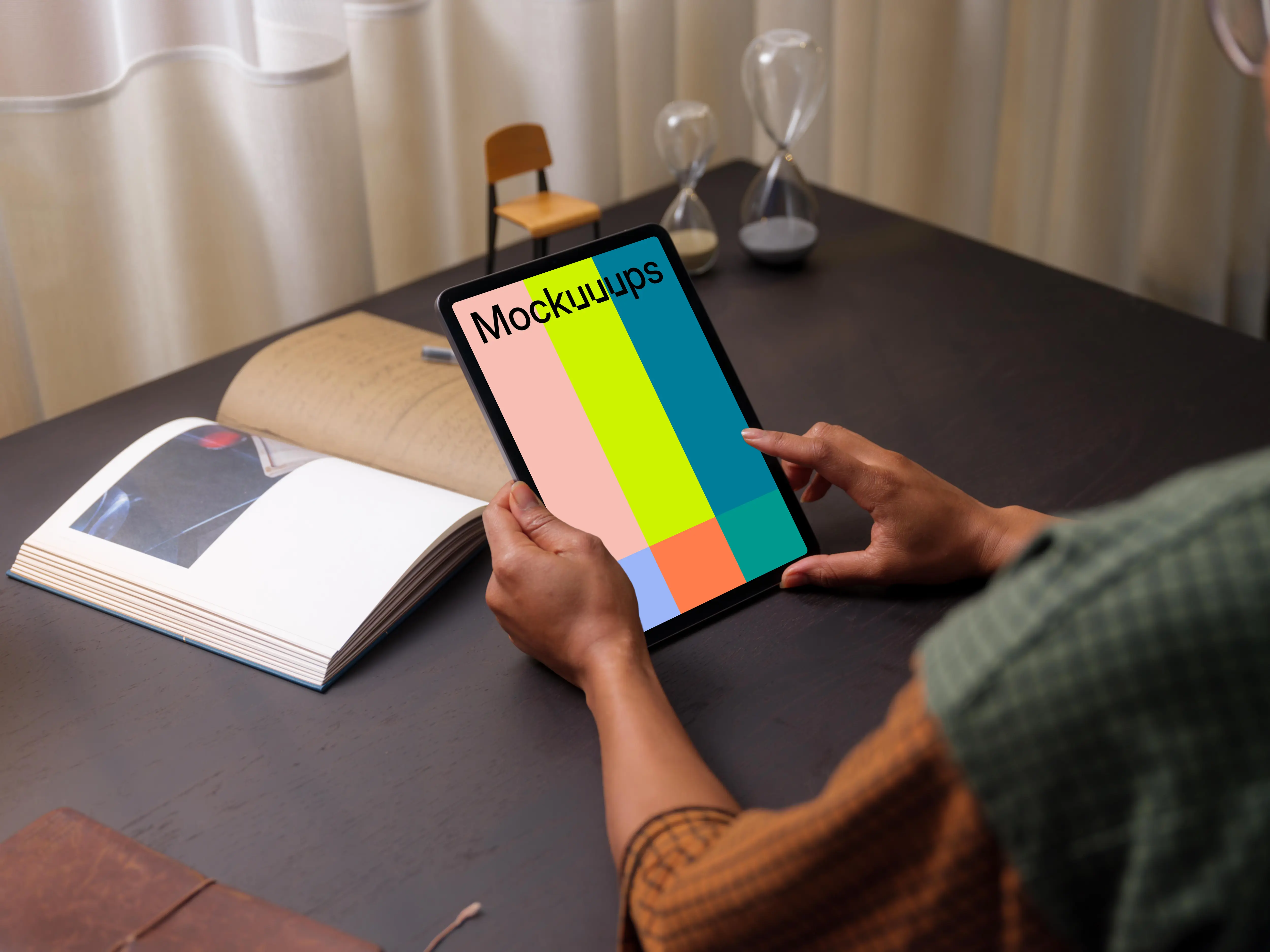 Hands holding an iPad Air mockup