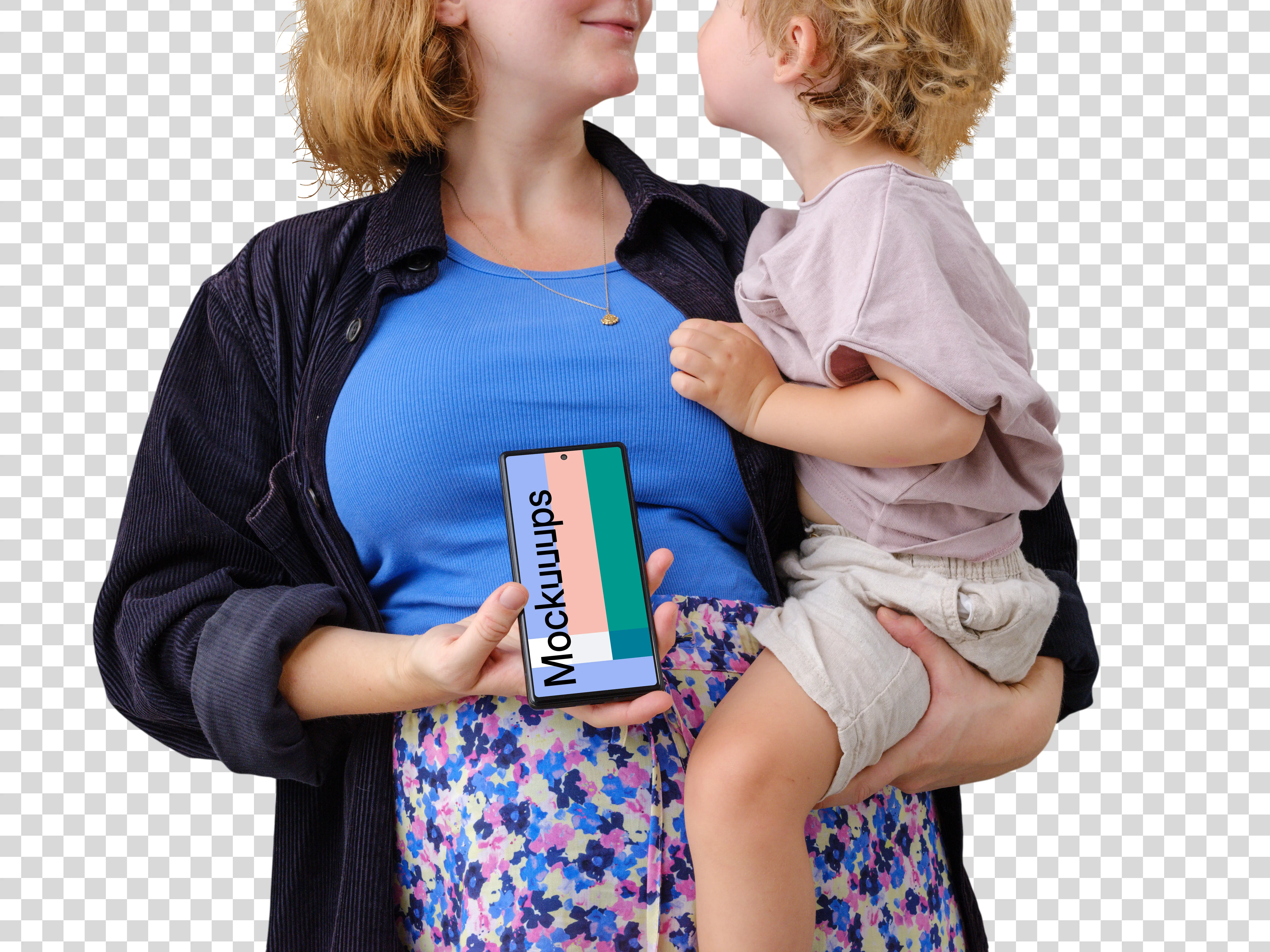 Heartwarming family scene with a Google Pixel 6 mockup