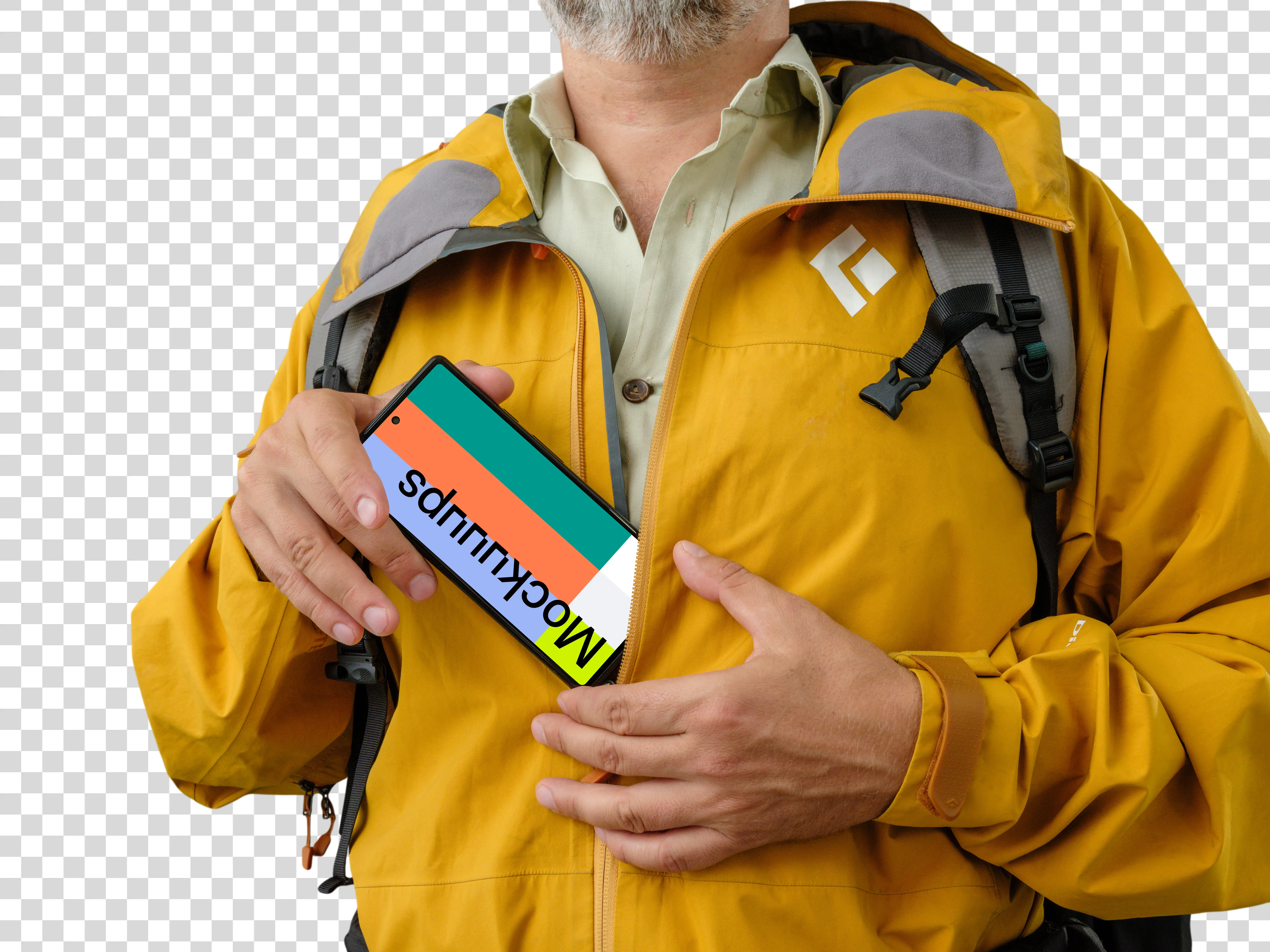 Hiker holding a Google Pixel 6 mockup