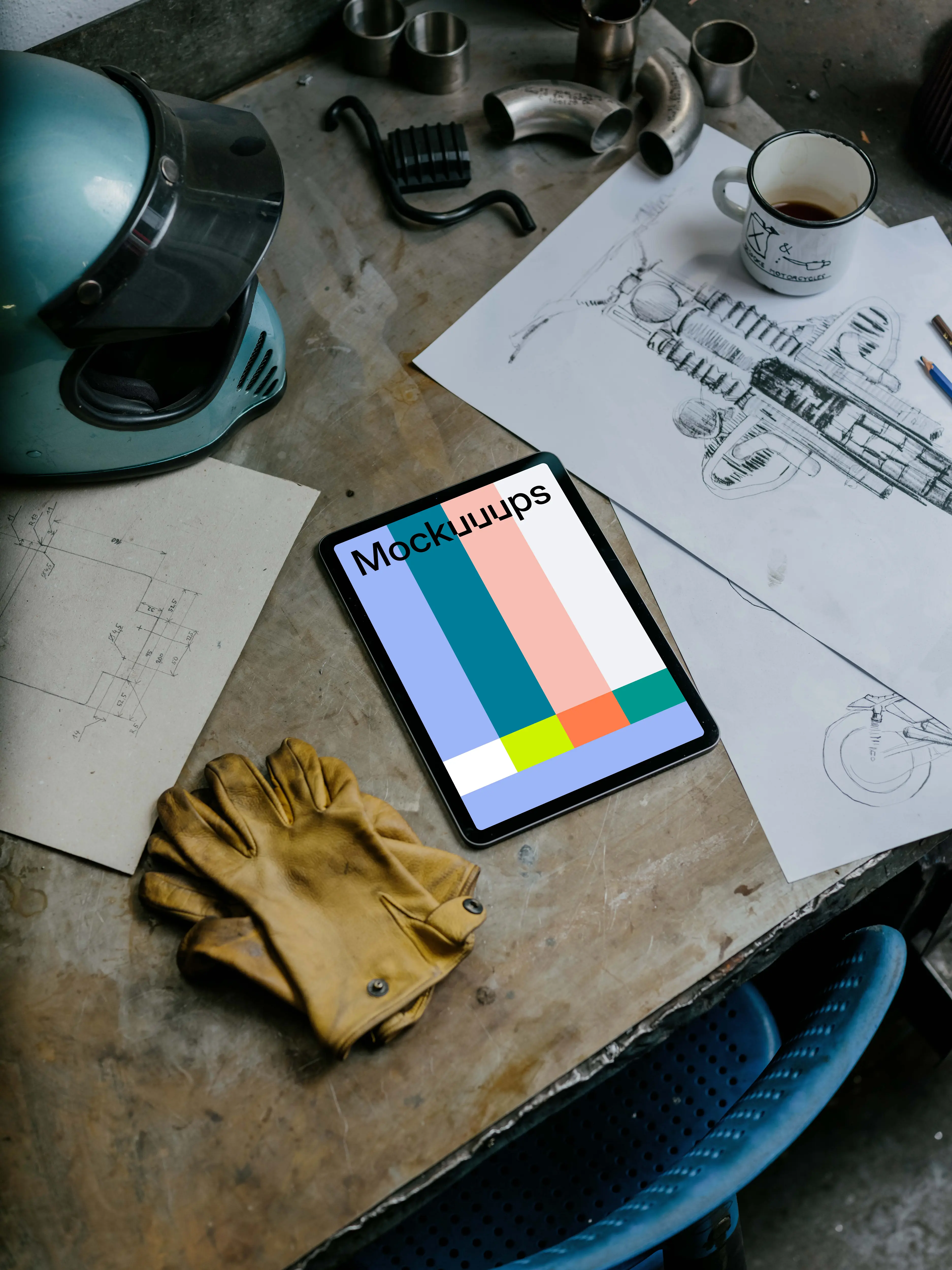 iPad Air mockup beside work gloves