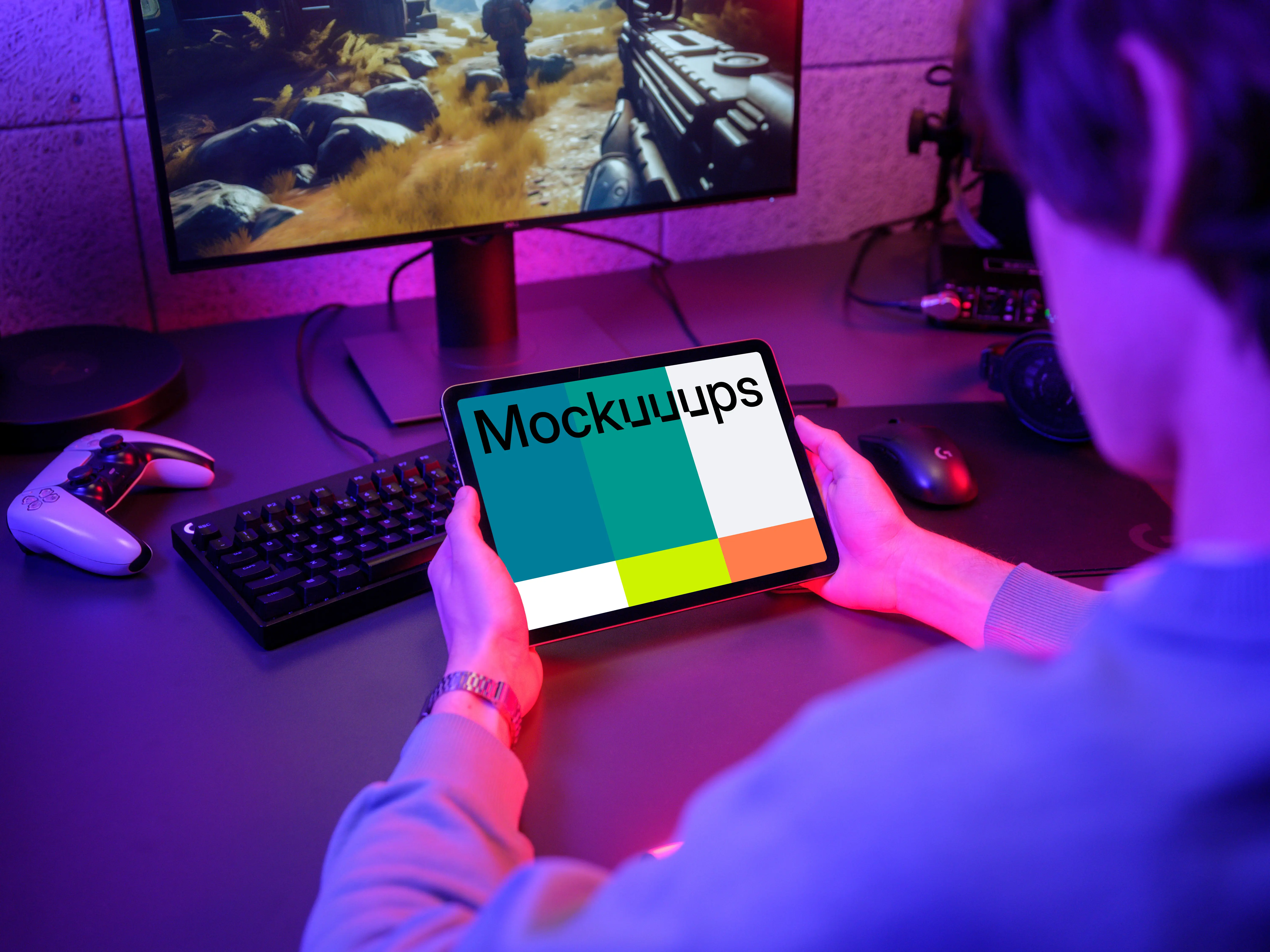 iPad Air mockup in gaming setup