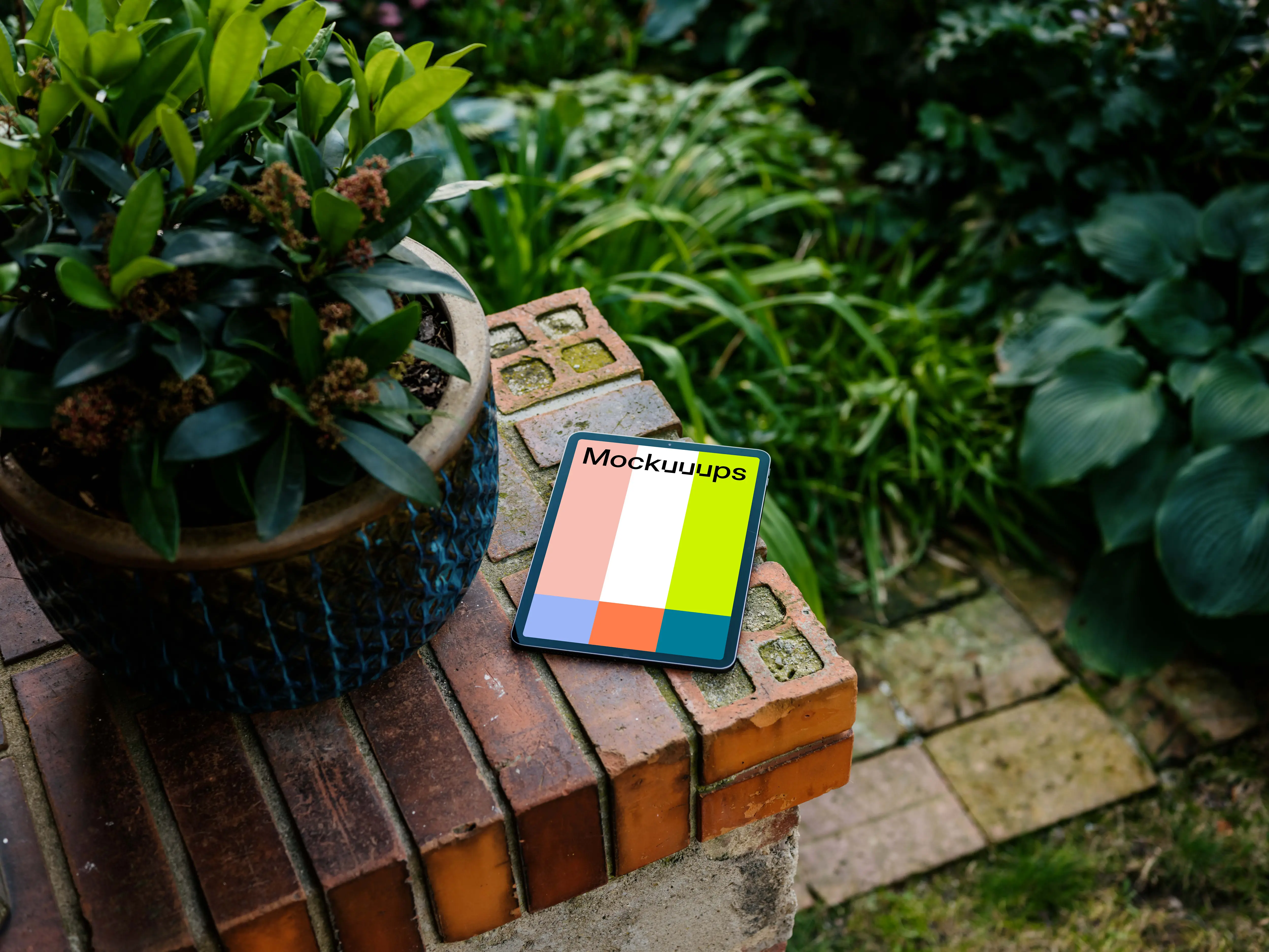 iPad Air mockup in garden