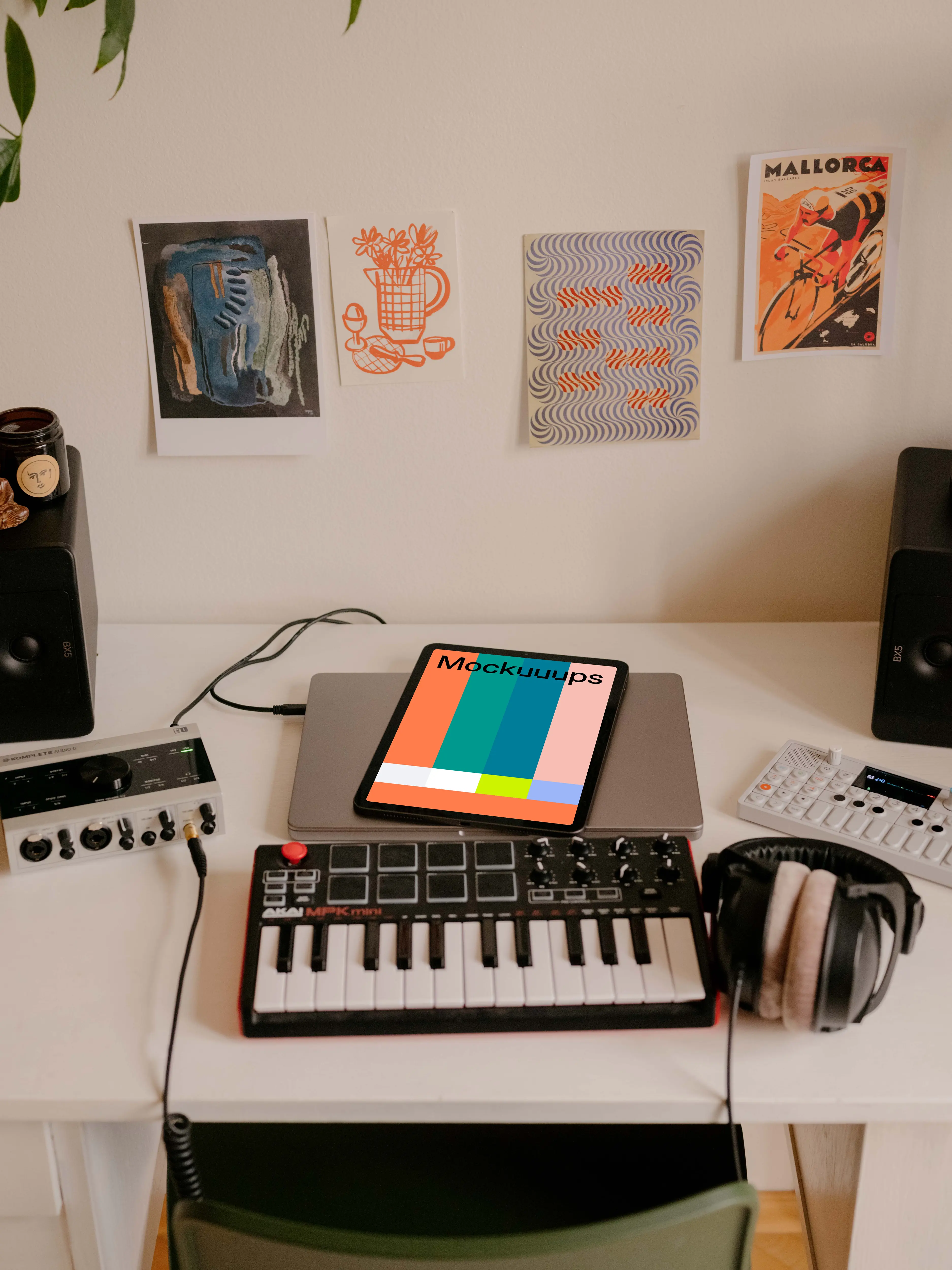 iPad Air mockup in the small podcast studio