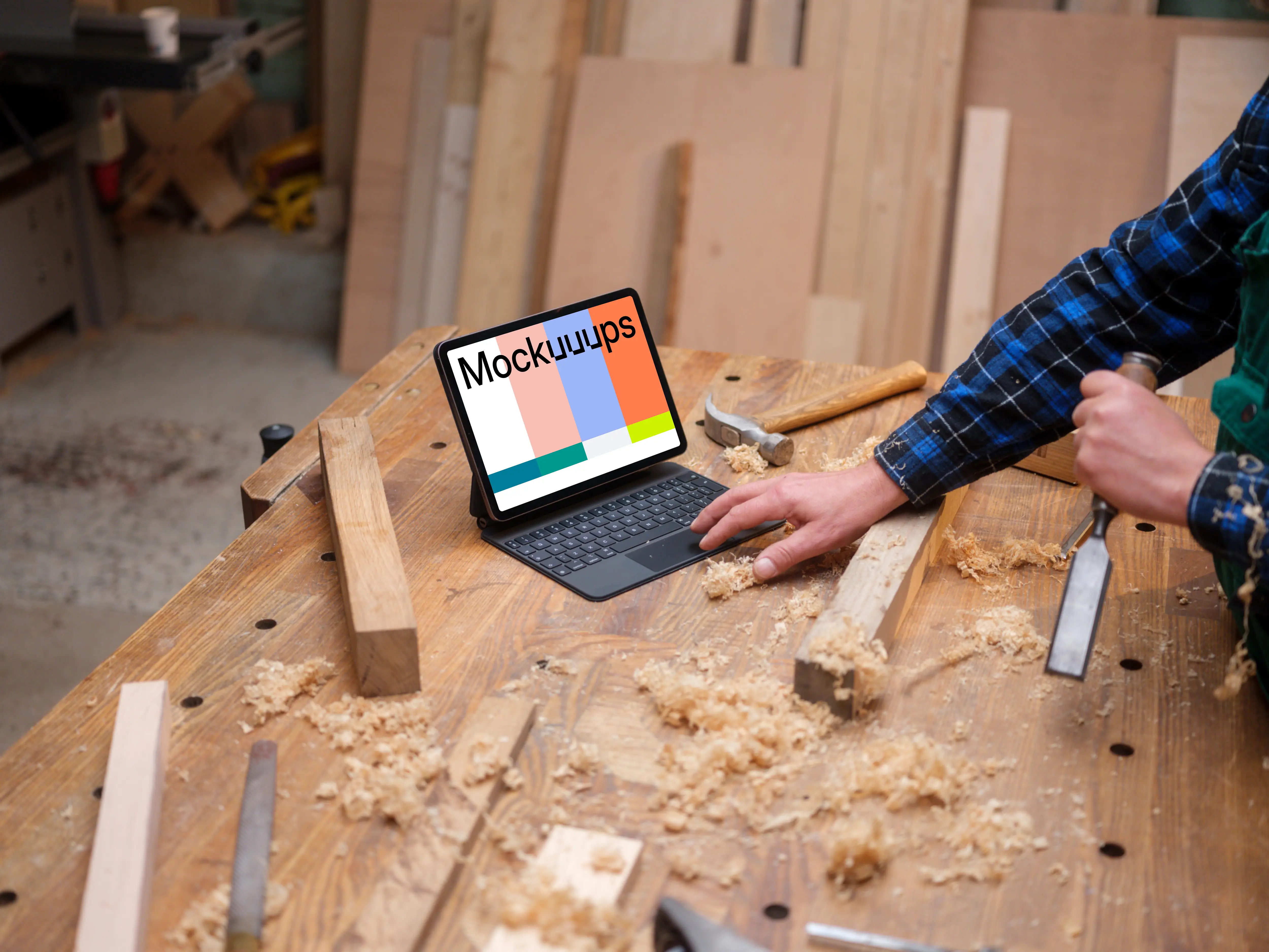 iPad Air mockup in wooden environment