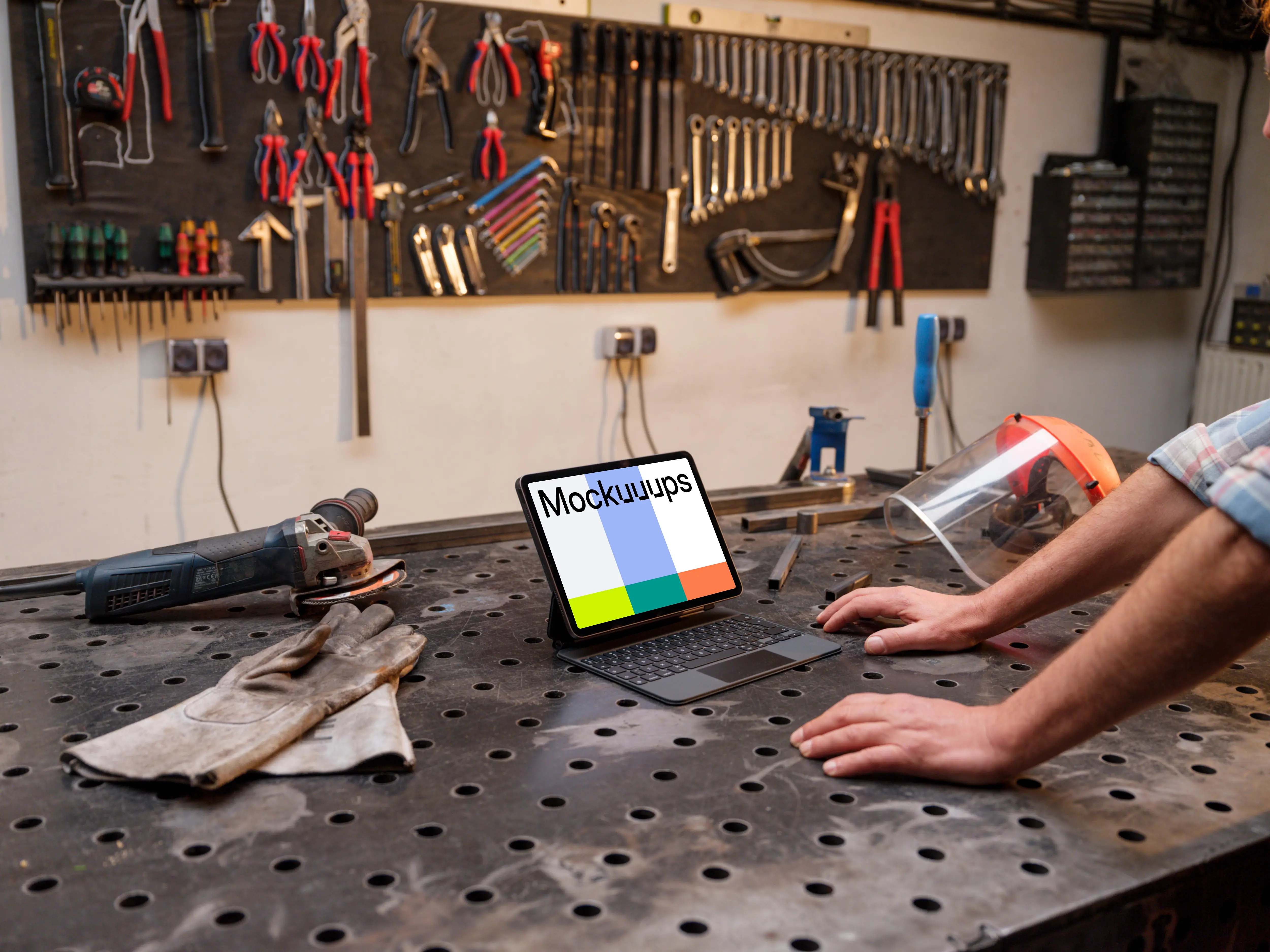 iPad Air mockup in workshop