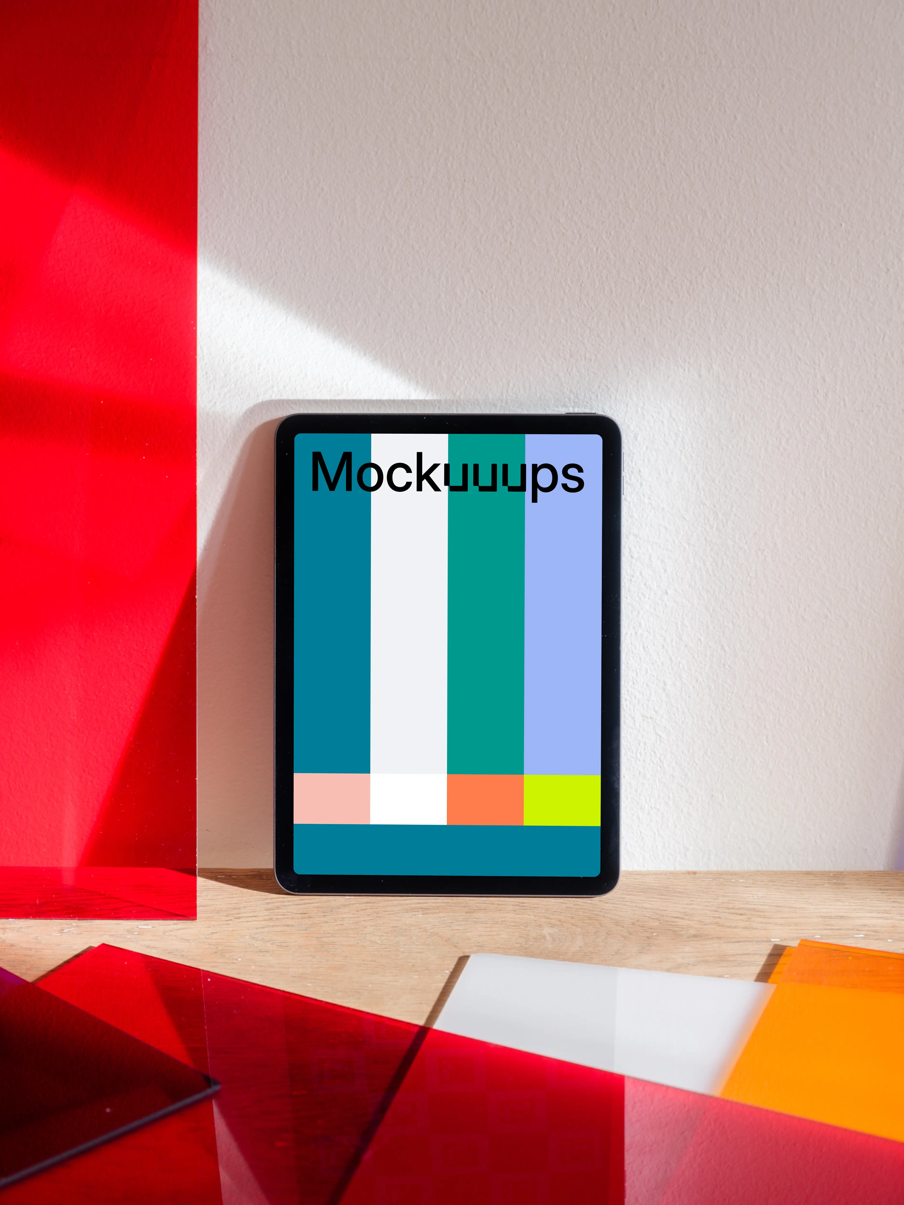 iPad Air mockup leaning on a white wall