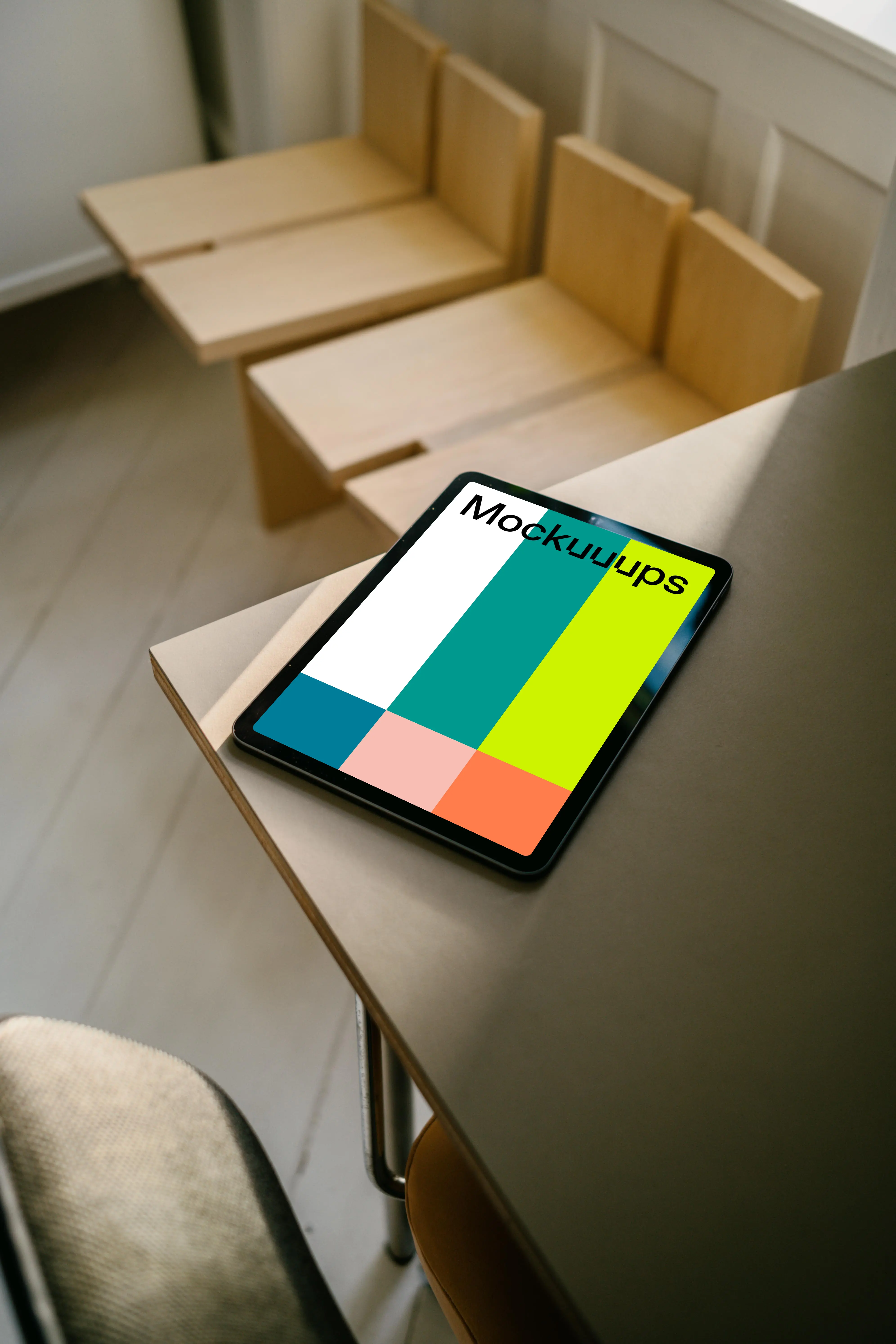 iPad Air mockup on a cream-colored table