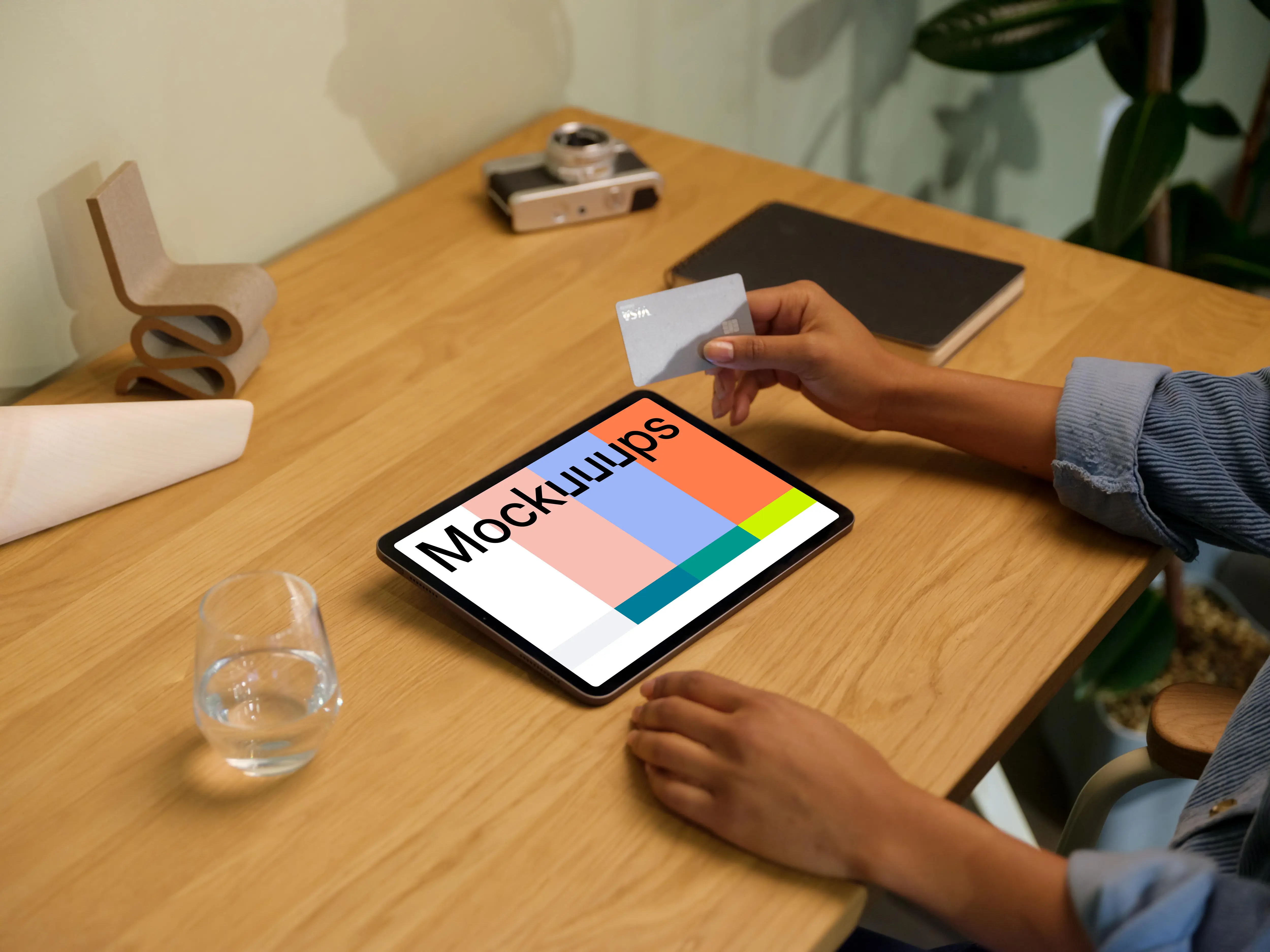 iPad Air mockup on a wooden desk