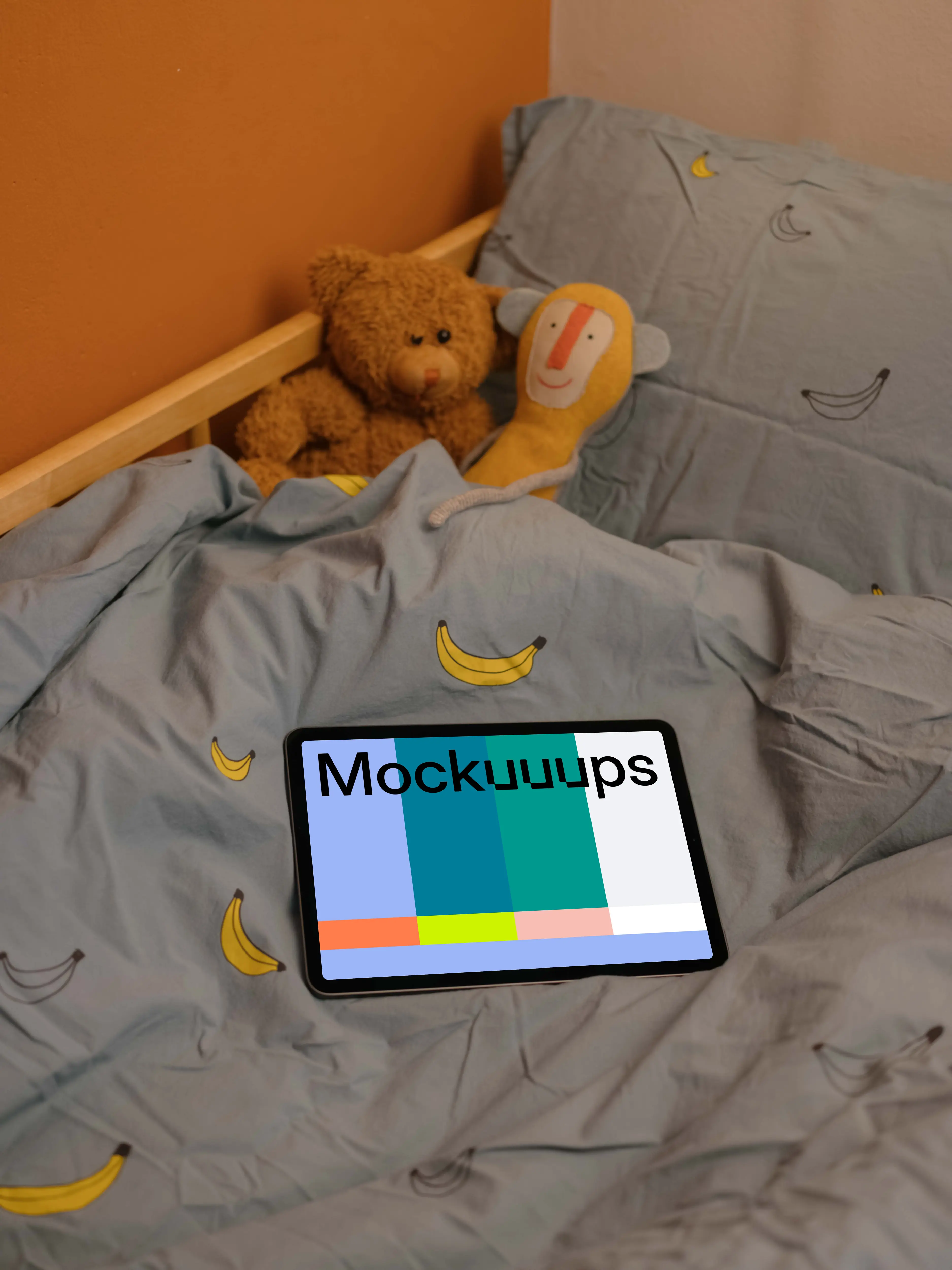 iPad Air mockup on bed sheets 
