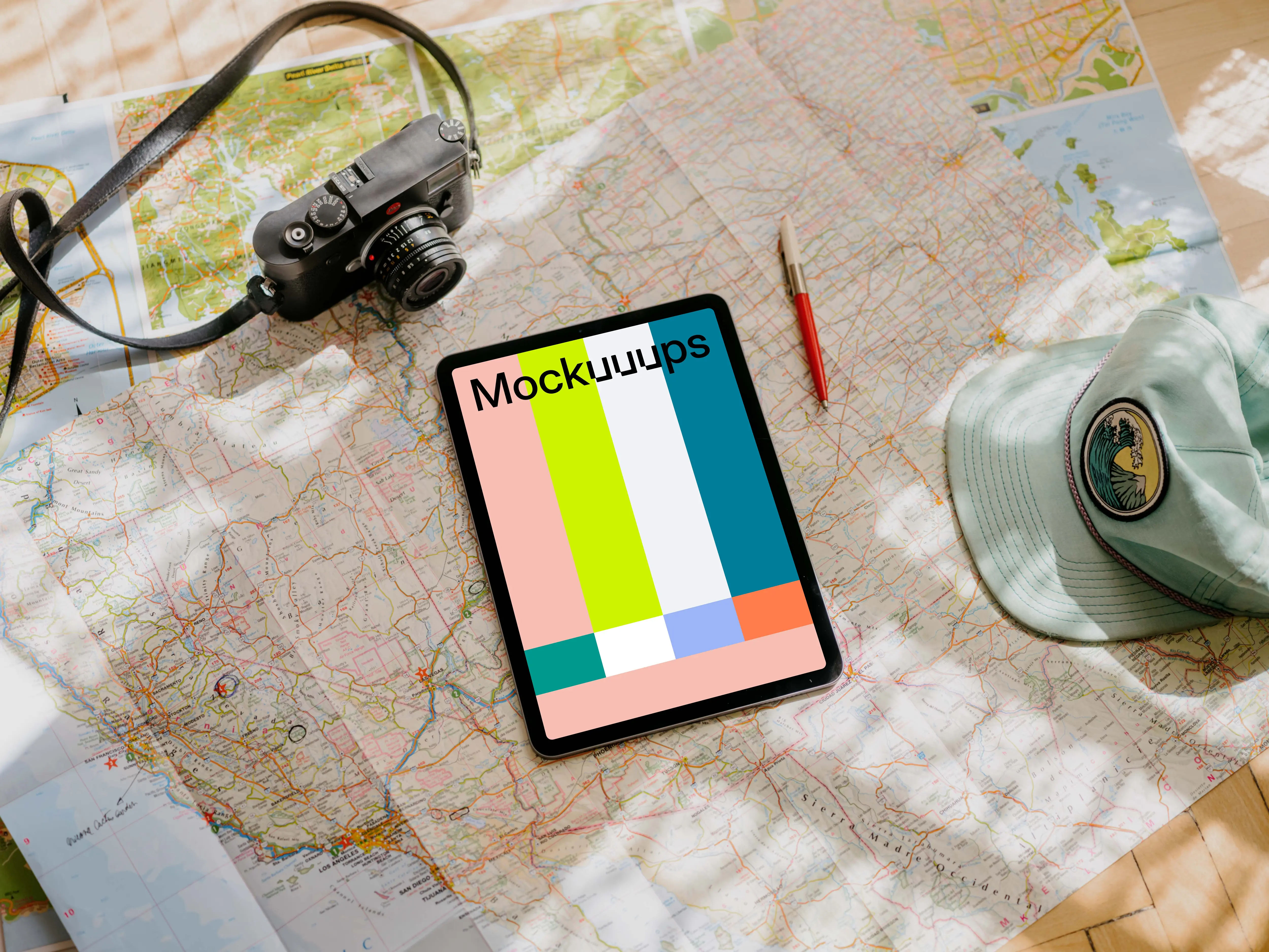 iPad Air mockup on map
