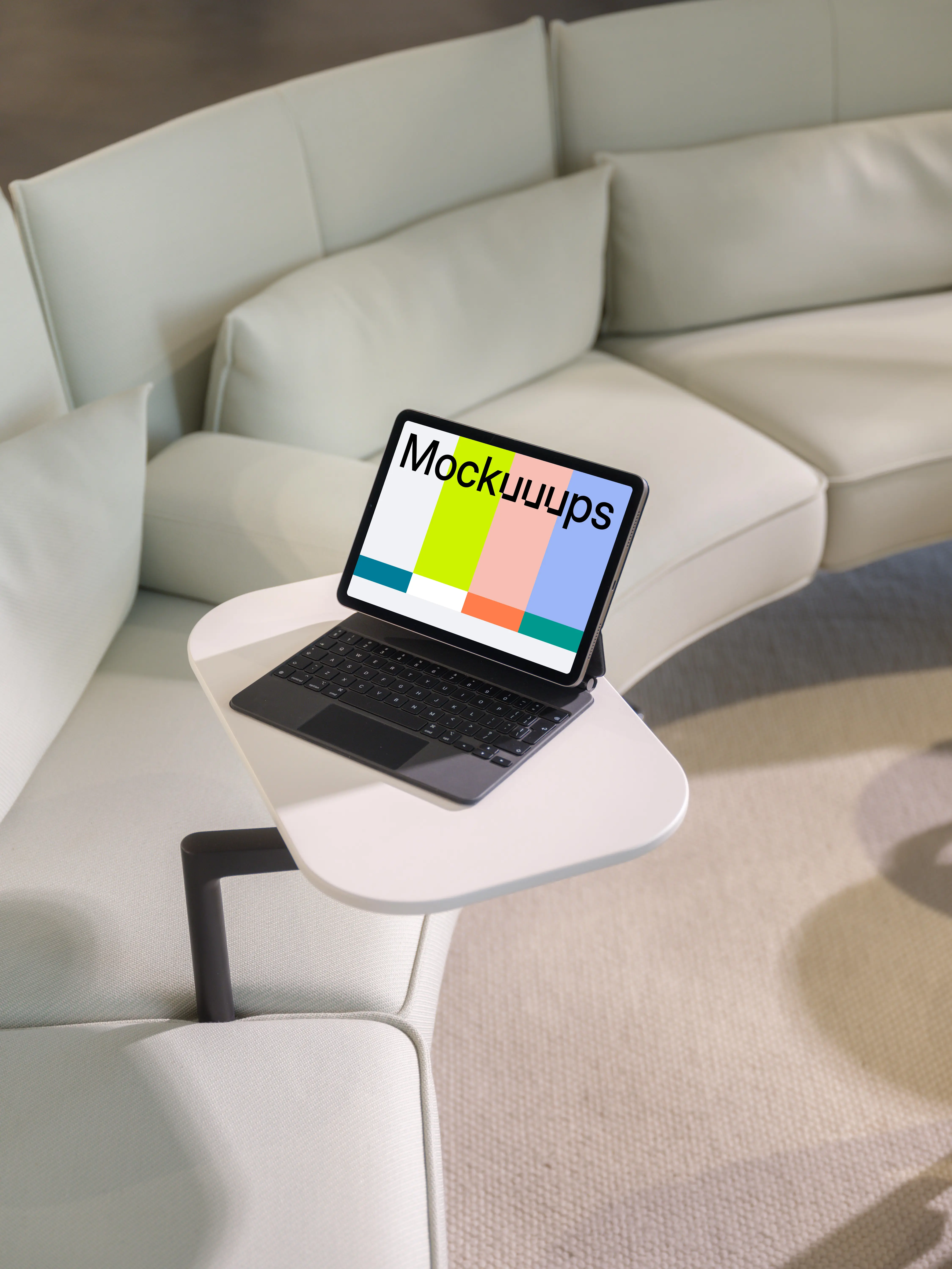 iPad Air mockup on modern living room side table