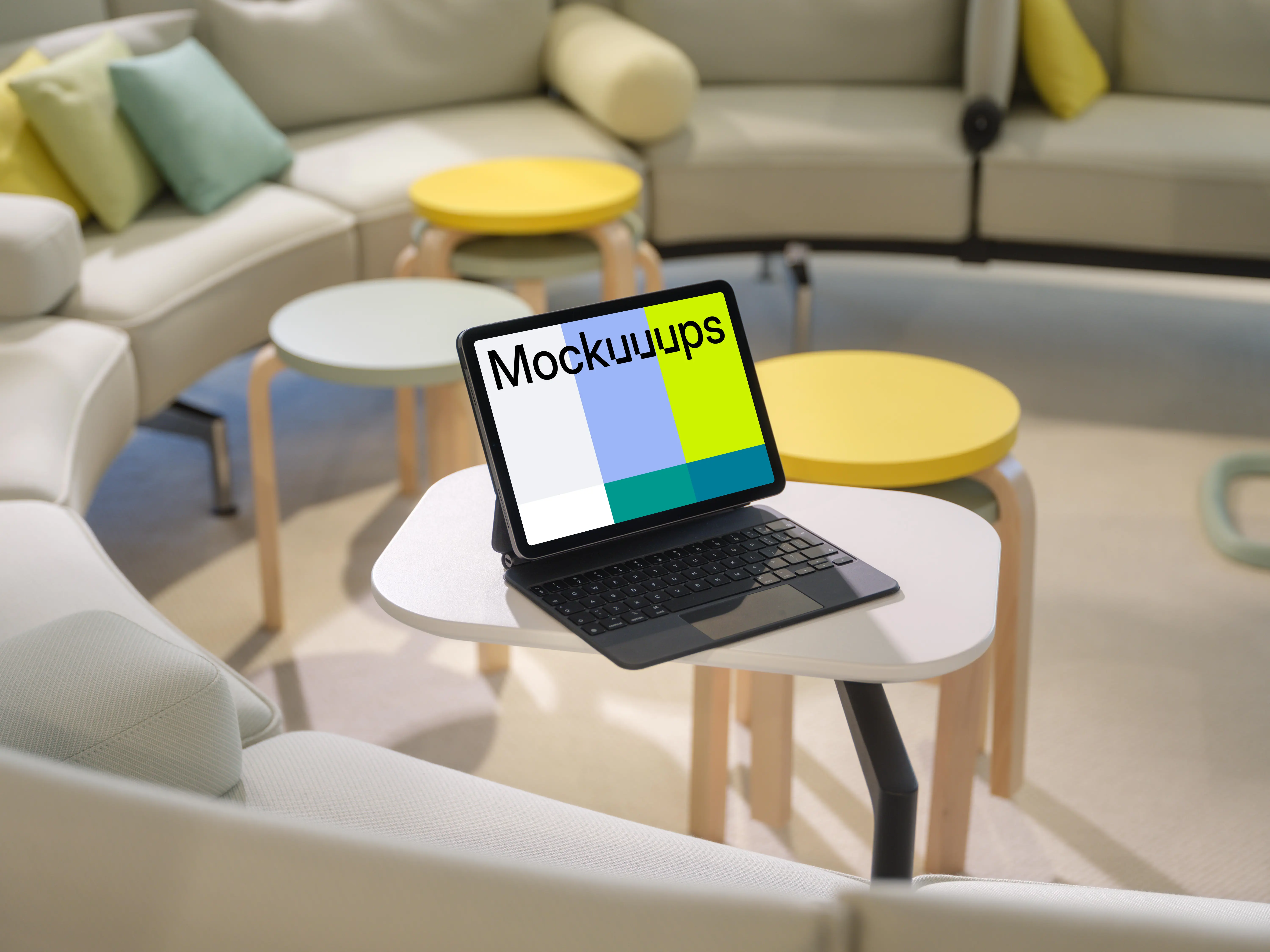 iPad Air mockup on modern living room table