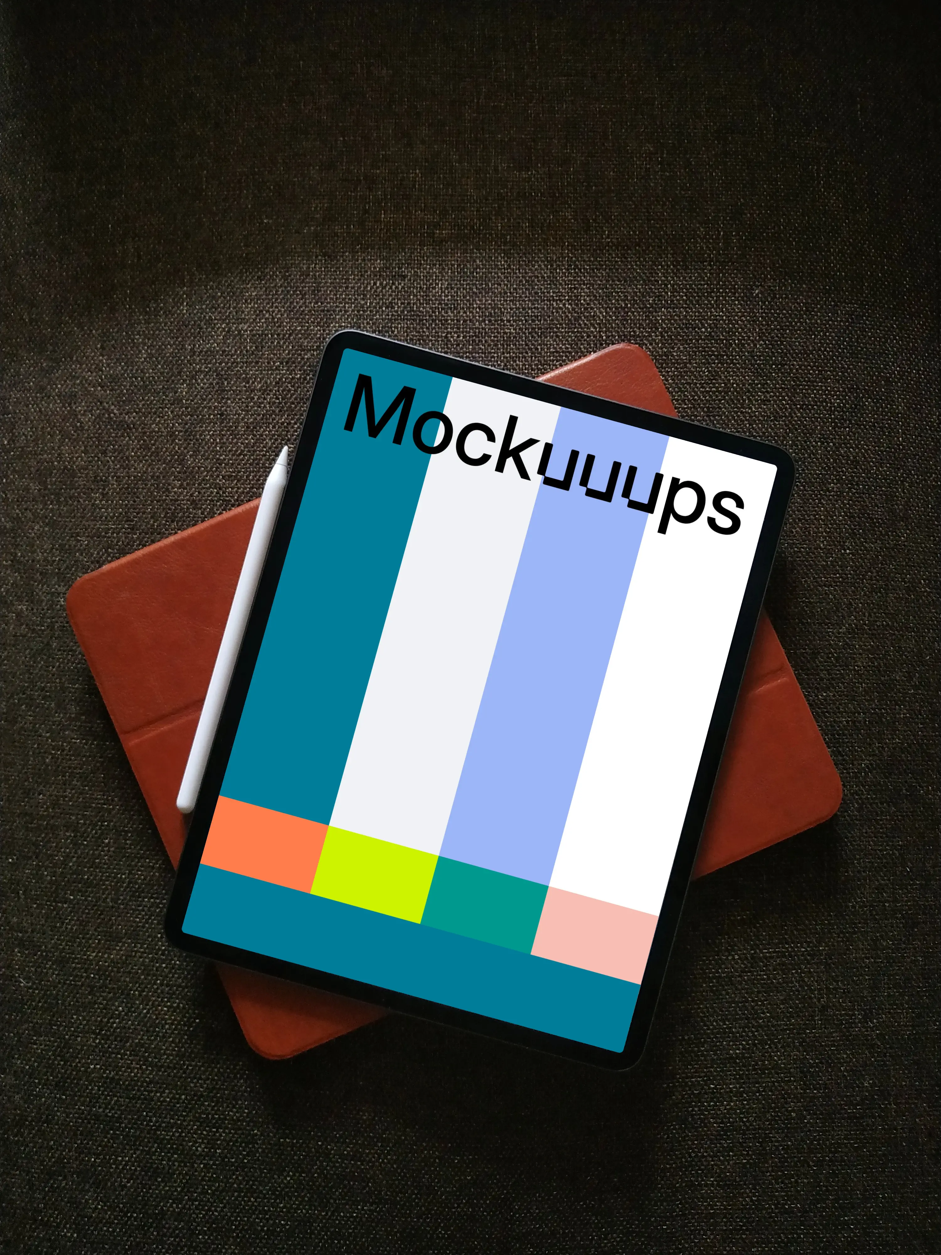 iPad mockup on a rug with an Apple pencil at the side