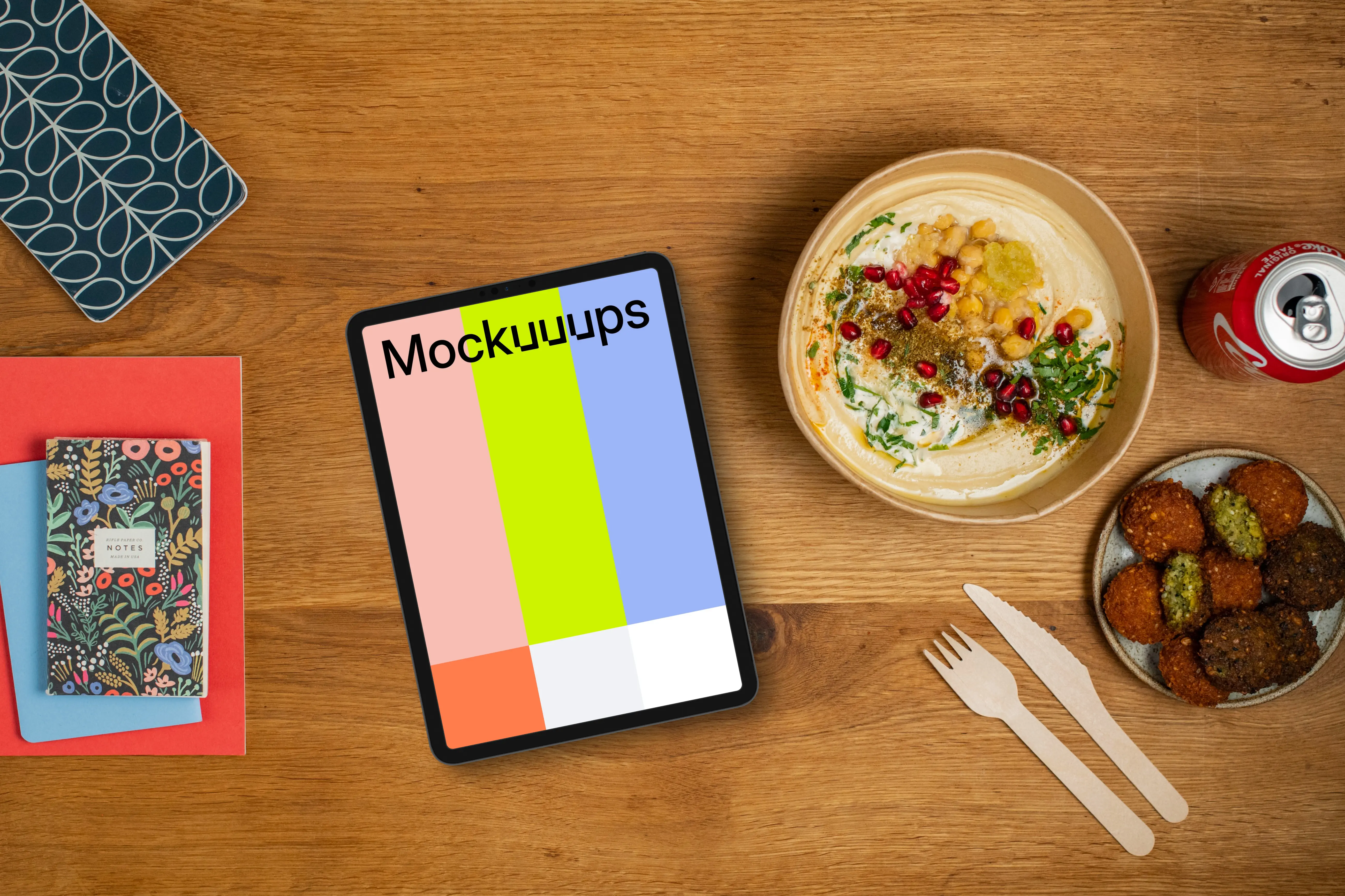 iPad mockup with Middle Eastern food