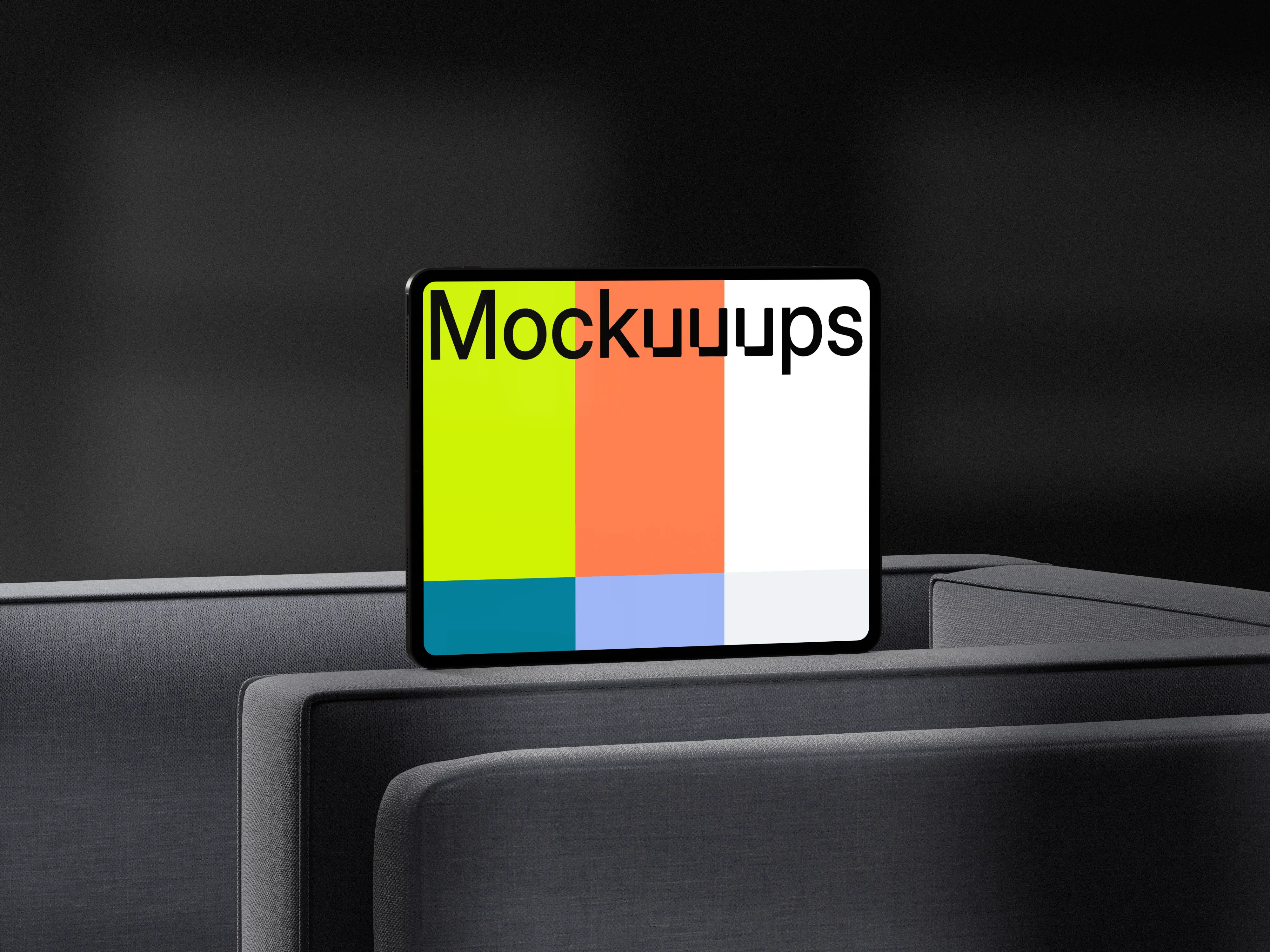 iPad Pro mockup on modern dark furniture