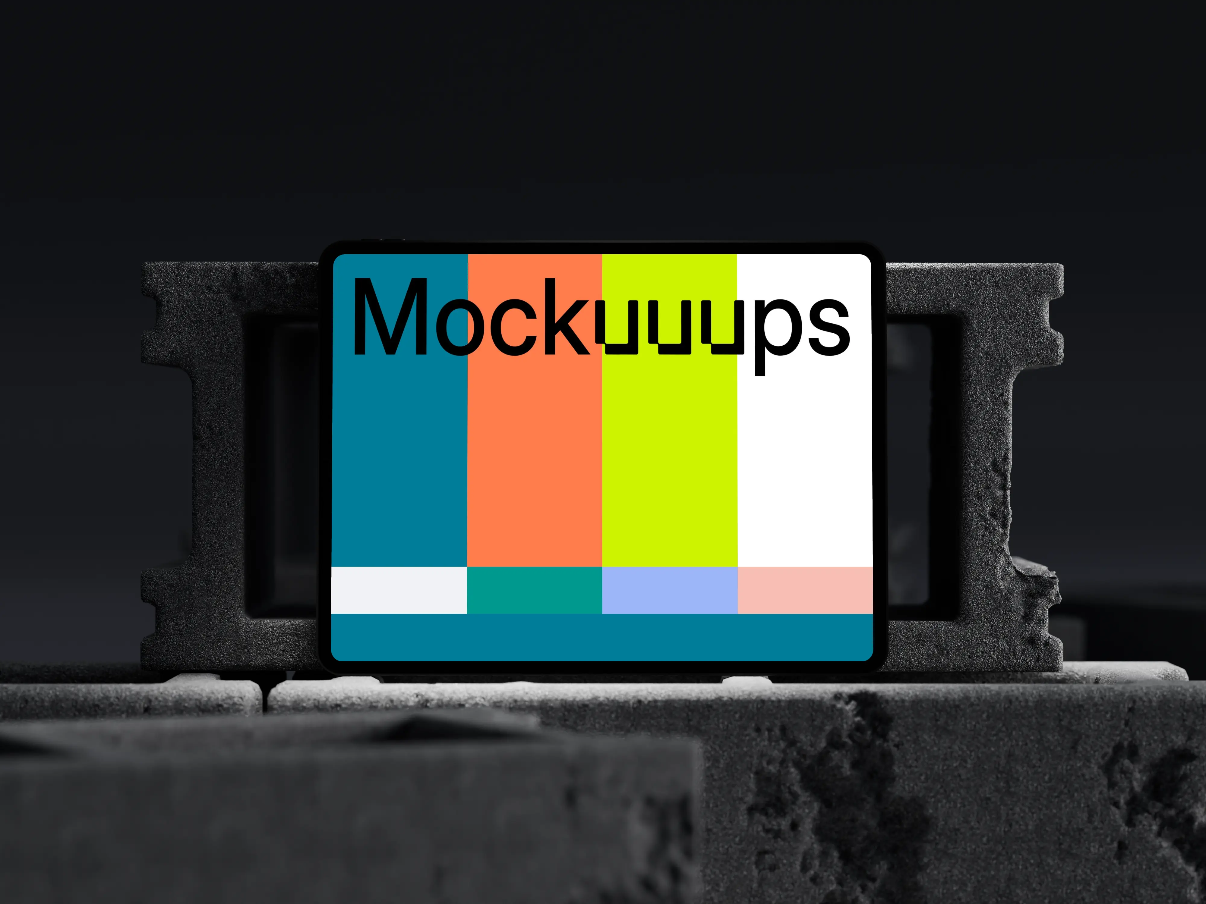 iPad Pro mockup with concrete blocks in the background