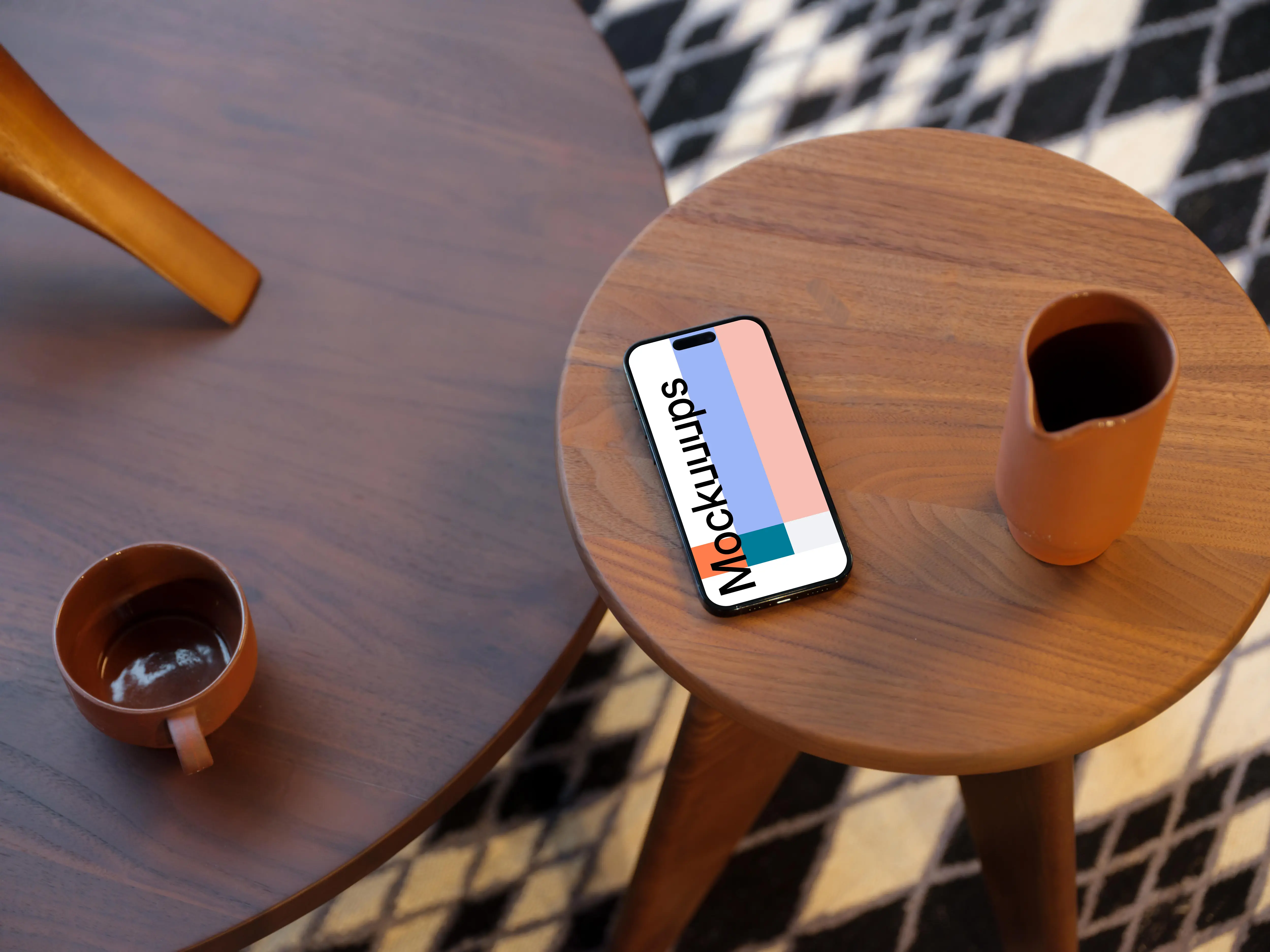 iPhone 14 Pro mockup on a side table