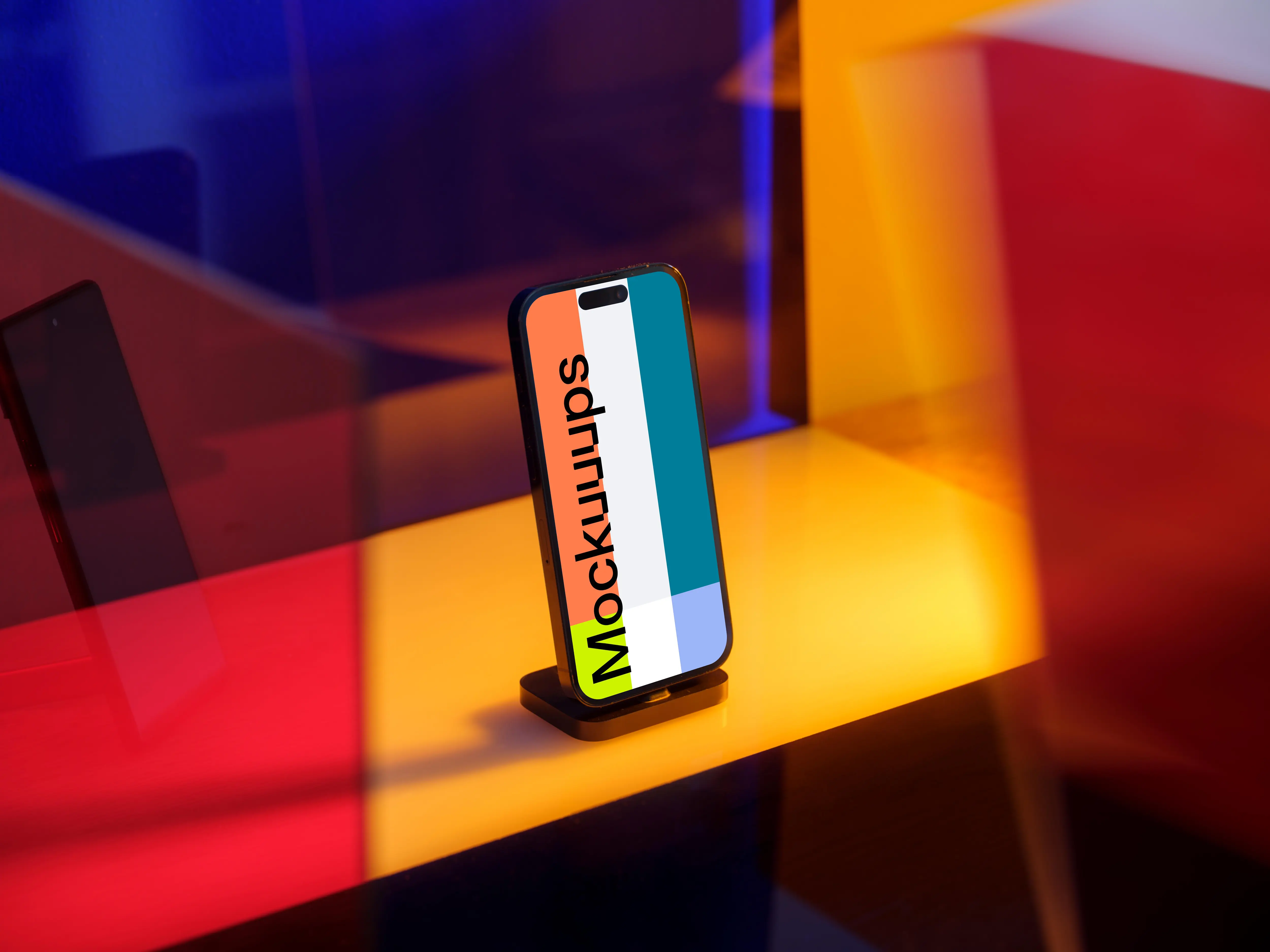 iPhone 14 Pro mockup standing on a yellow pad