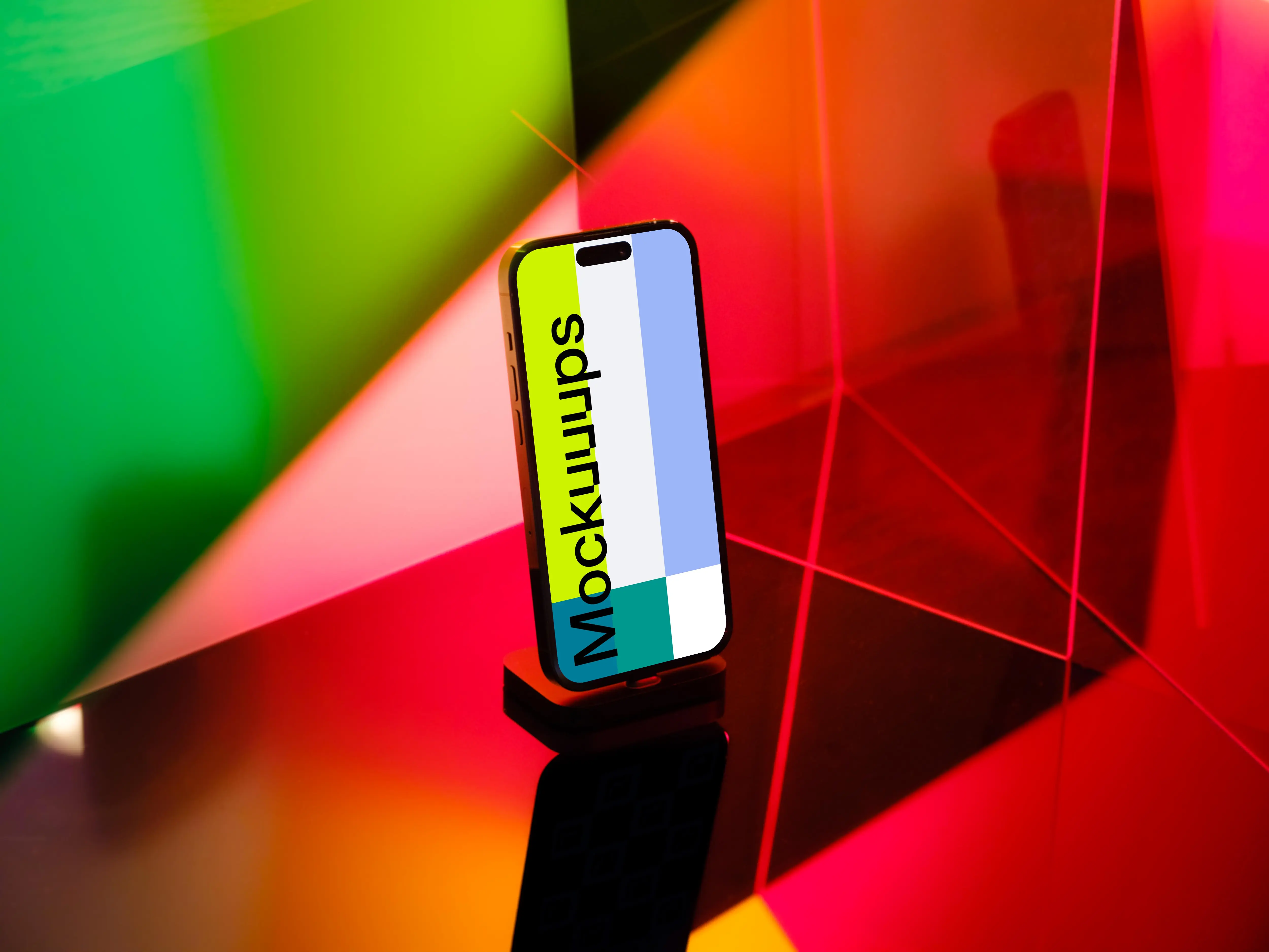 iPhone 14 Pro mockup with colorful background