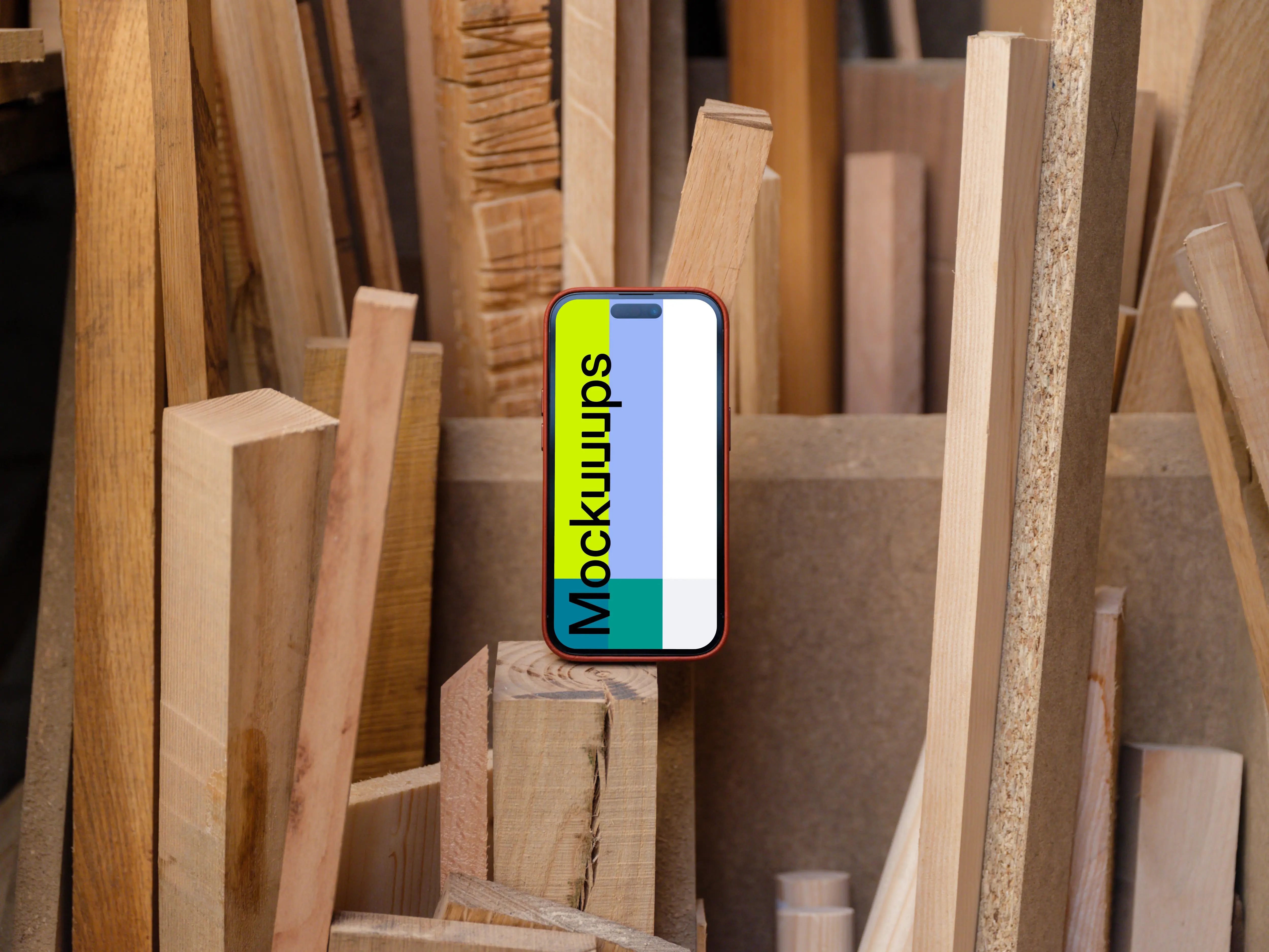 iPhone 14 Pro mockup with wooden background