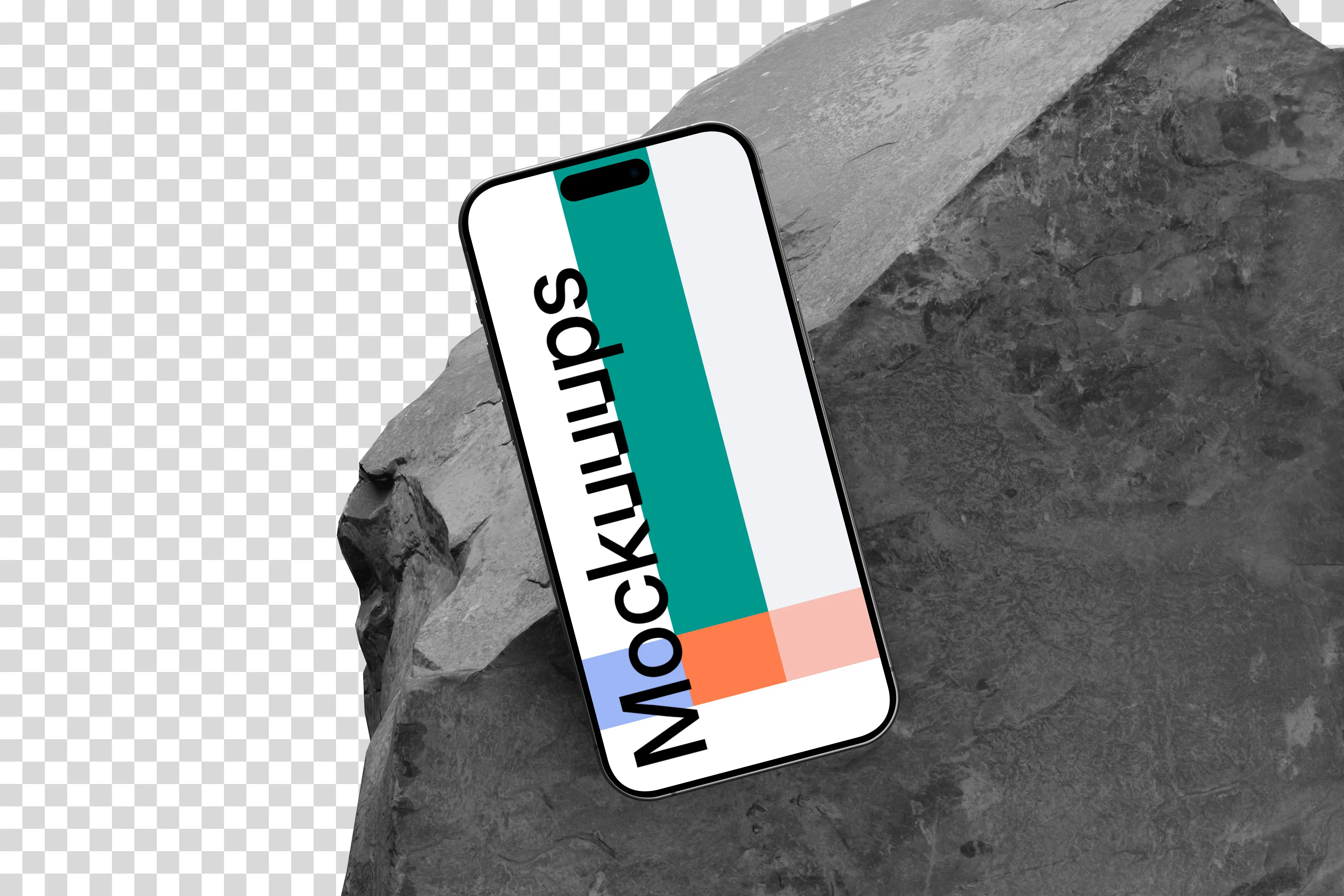 iPhone 15 Pro mockup on textured rock surface