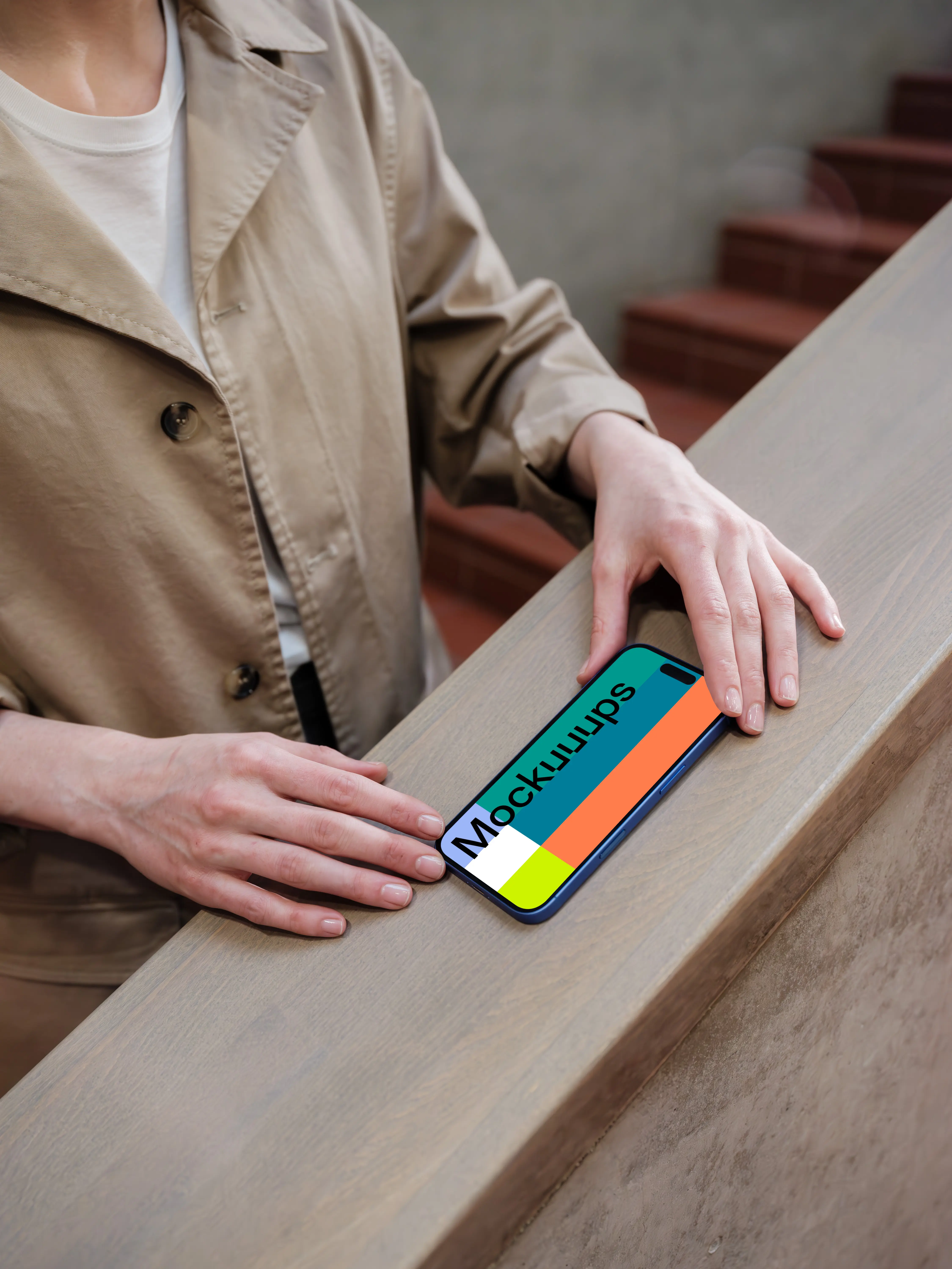 iPhone 16 Ultramarine mockup in an industrial setting