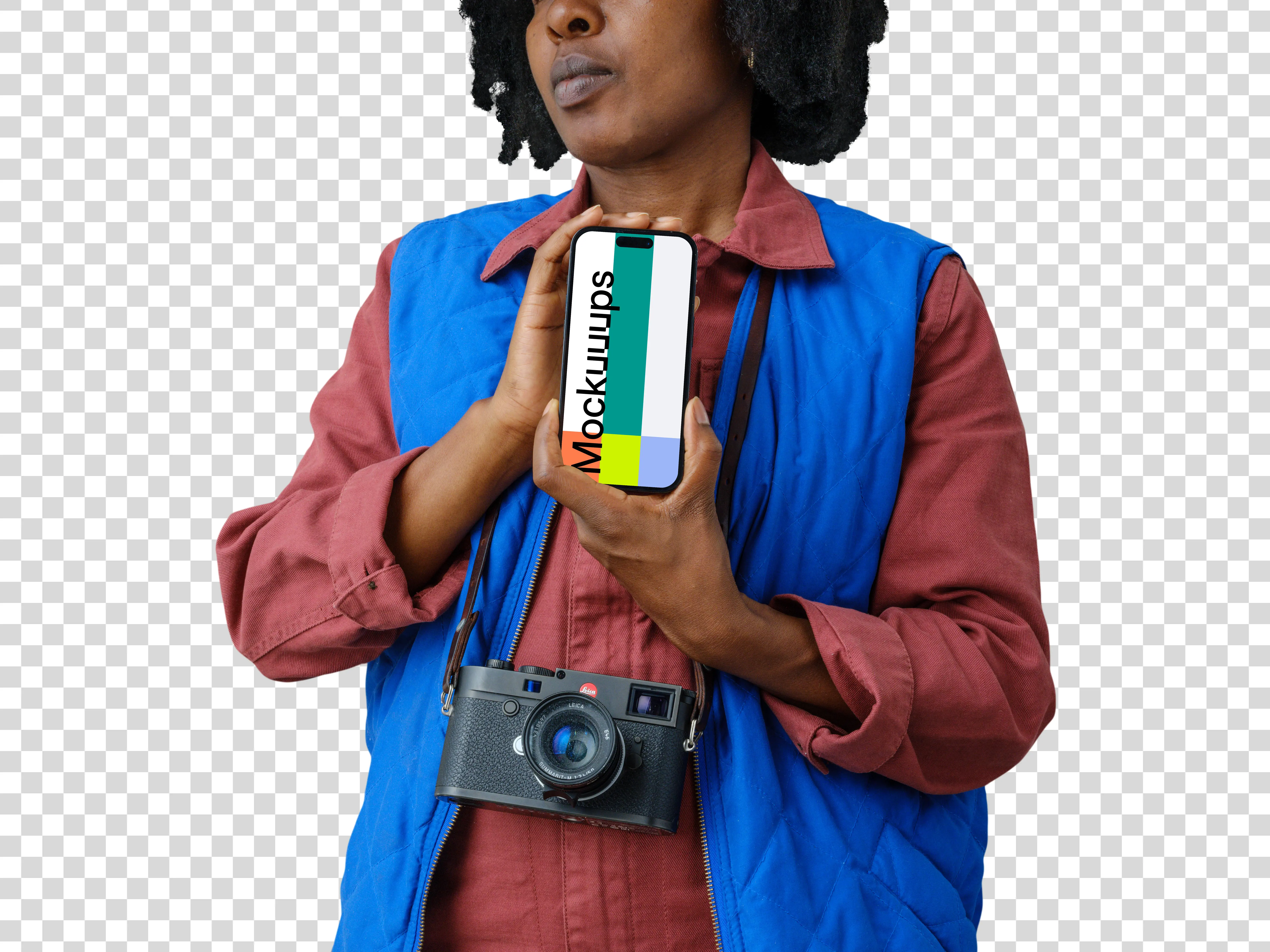 iPhone mockup and female photographer