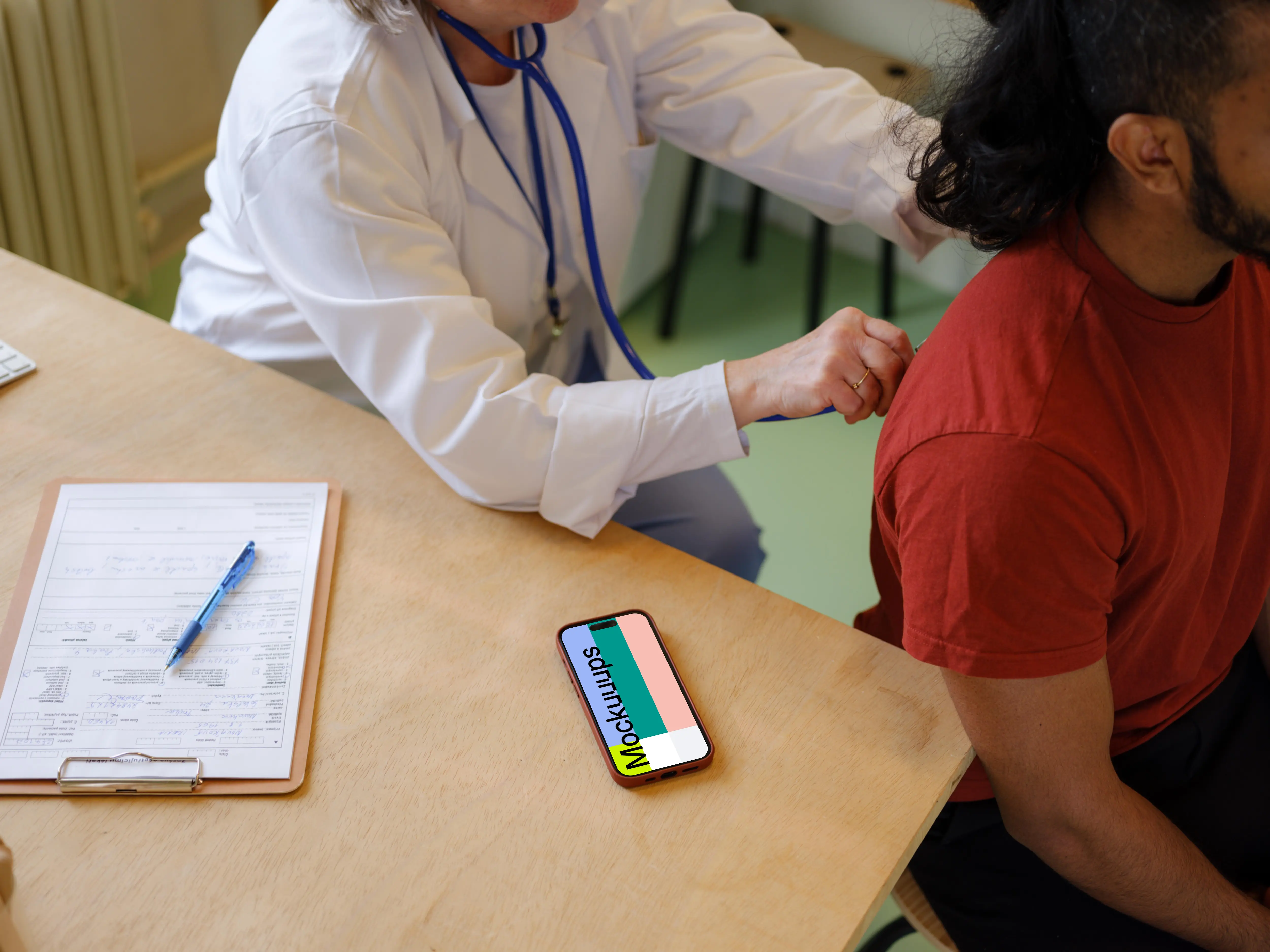 iPhone mockup in professional medical environment