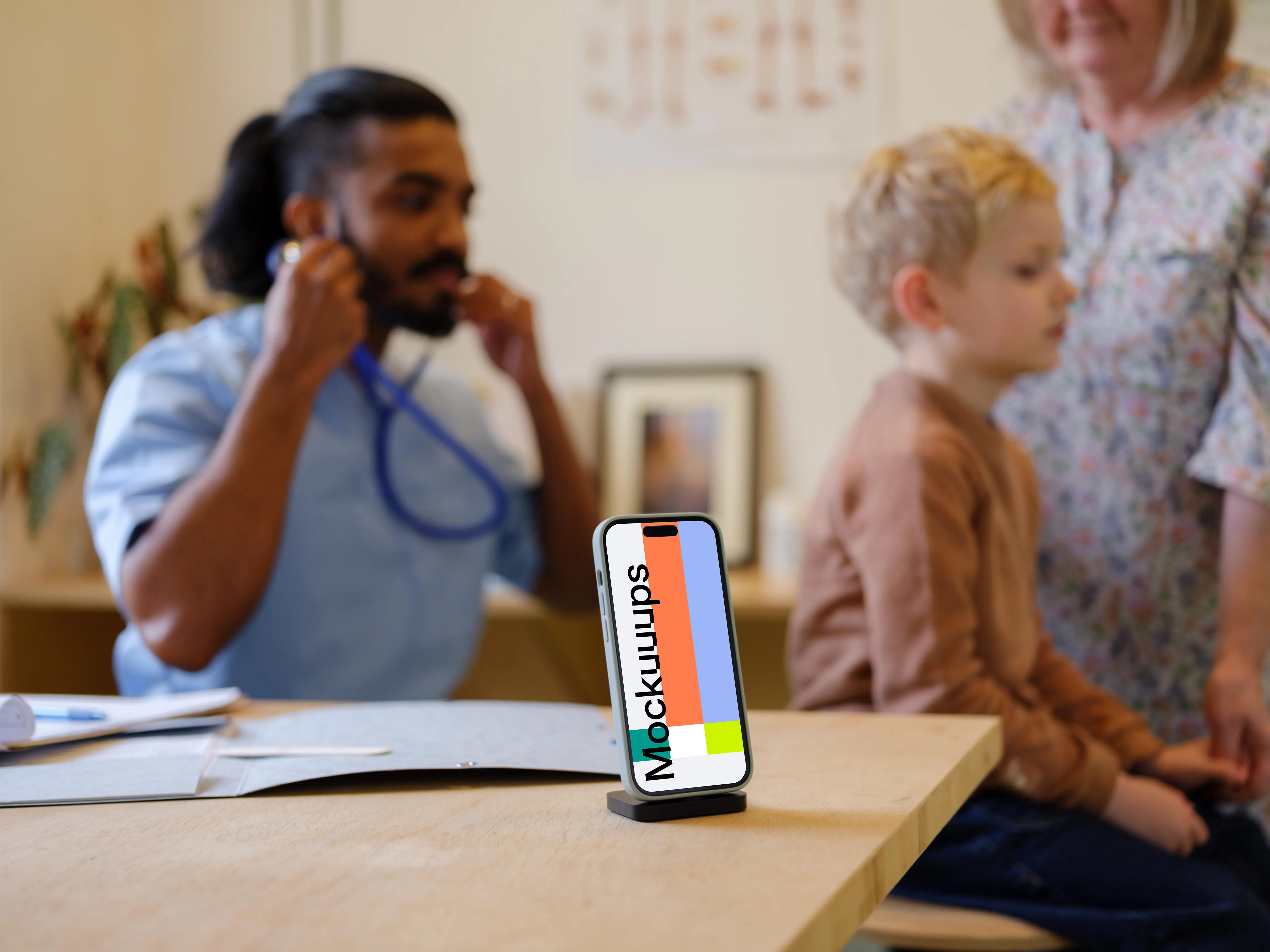 iPhone mockup in the children's doctor's office