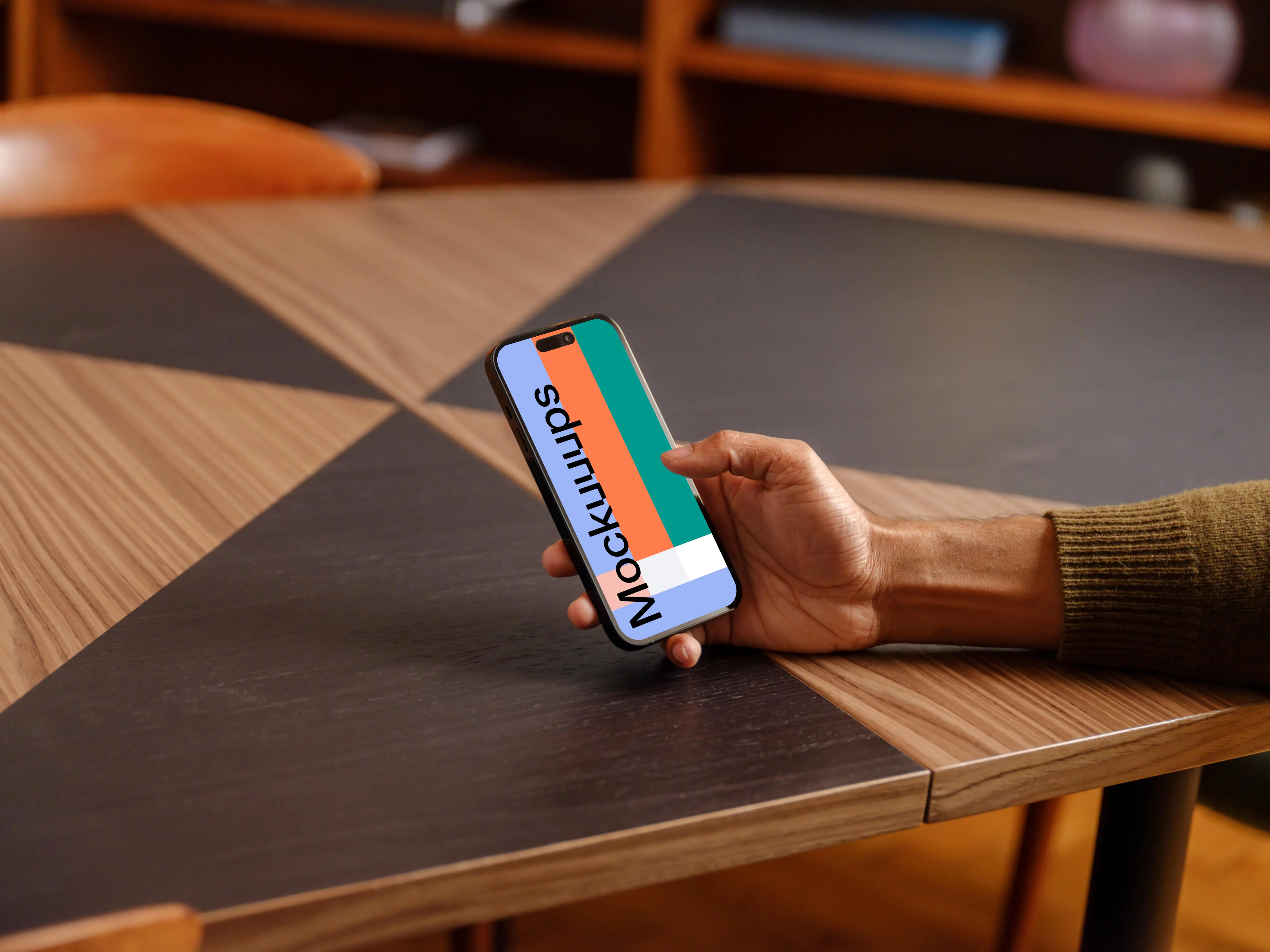 iPhone mockup in the office setting