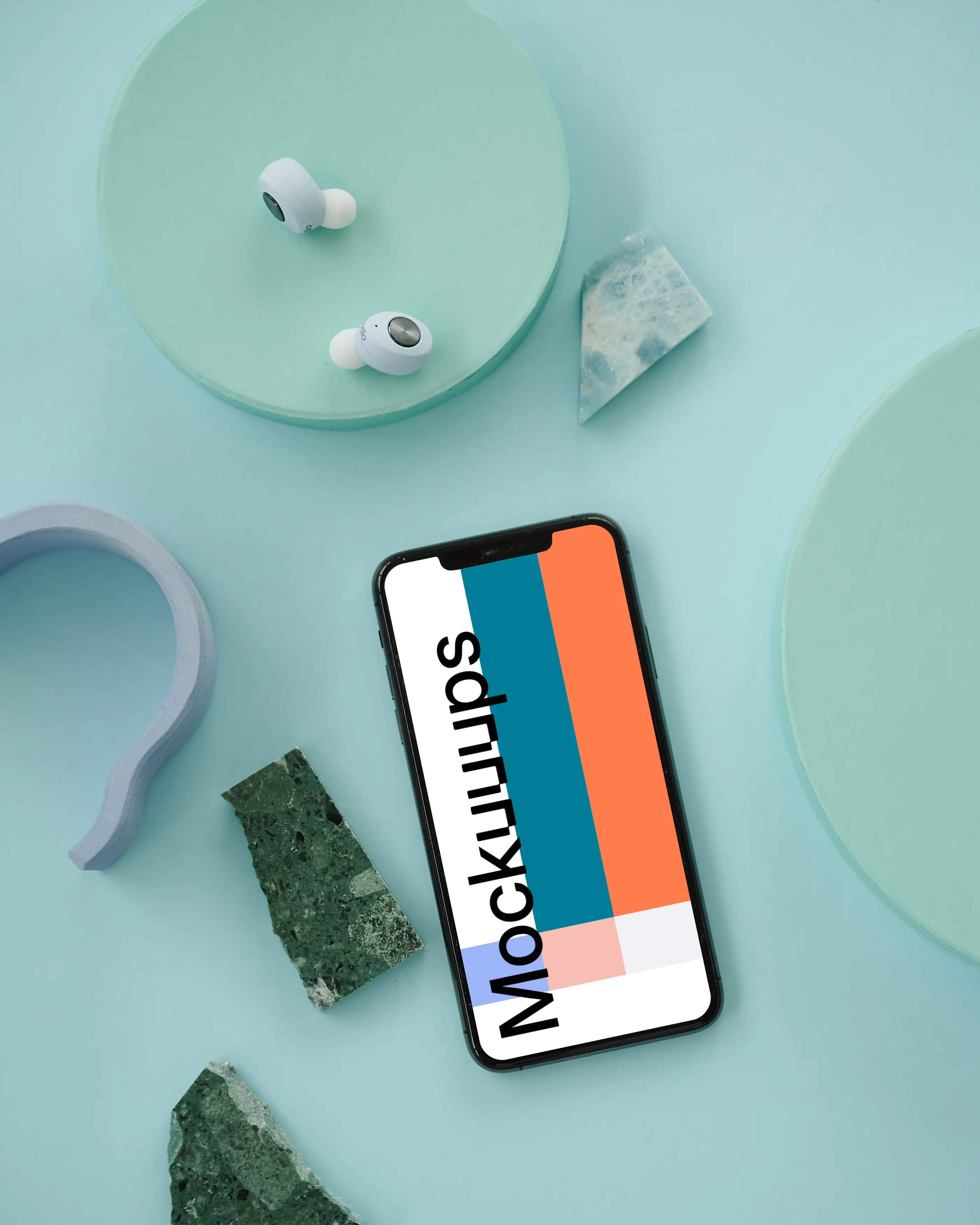 iPhone mockup on a blue table