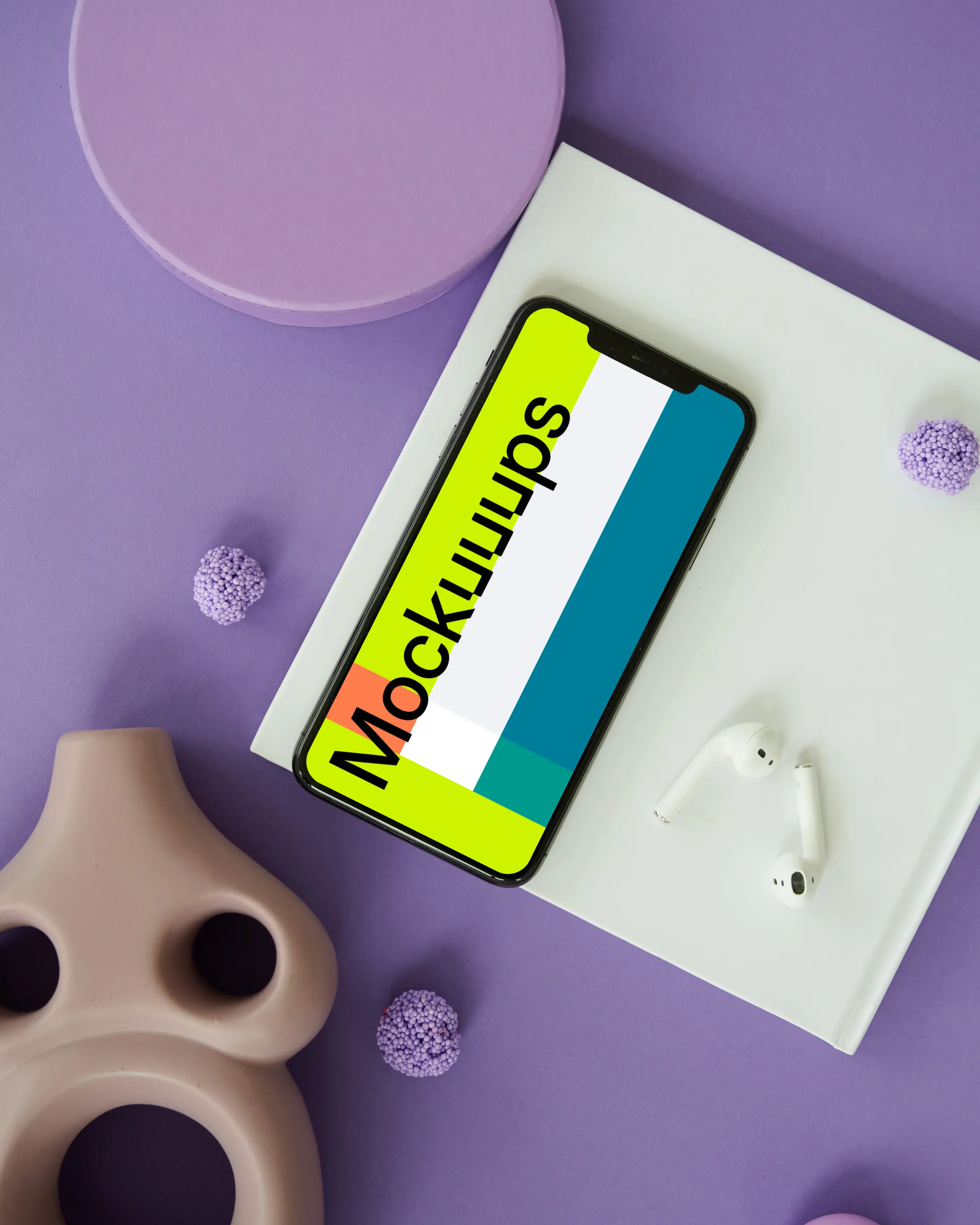 iPhone mockup on a purple table