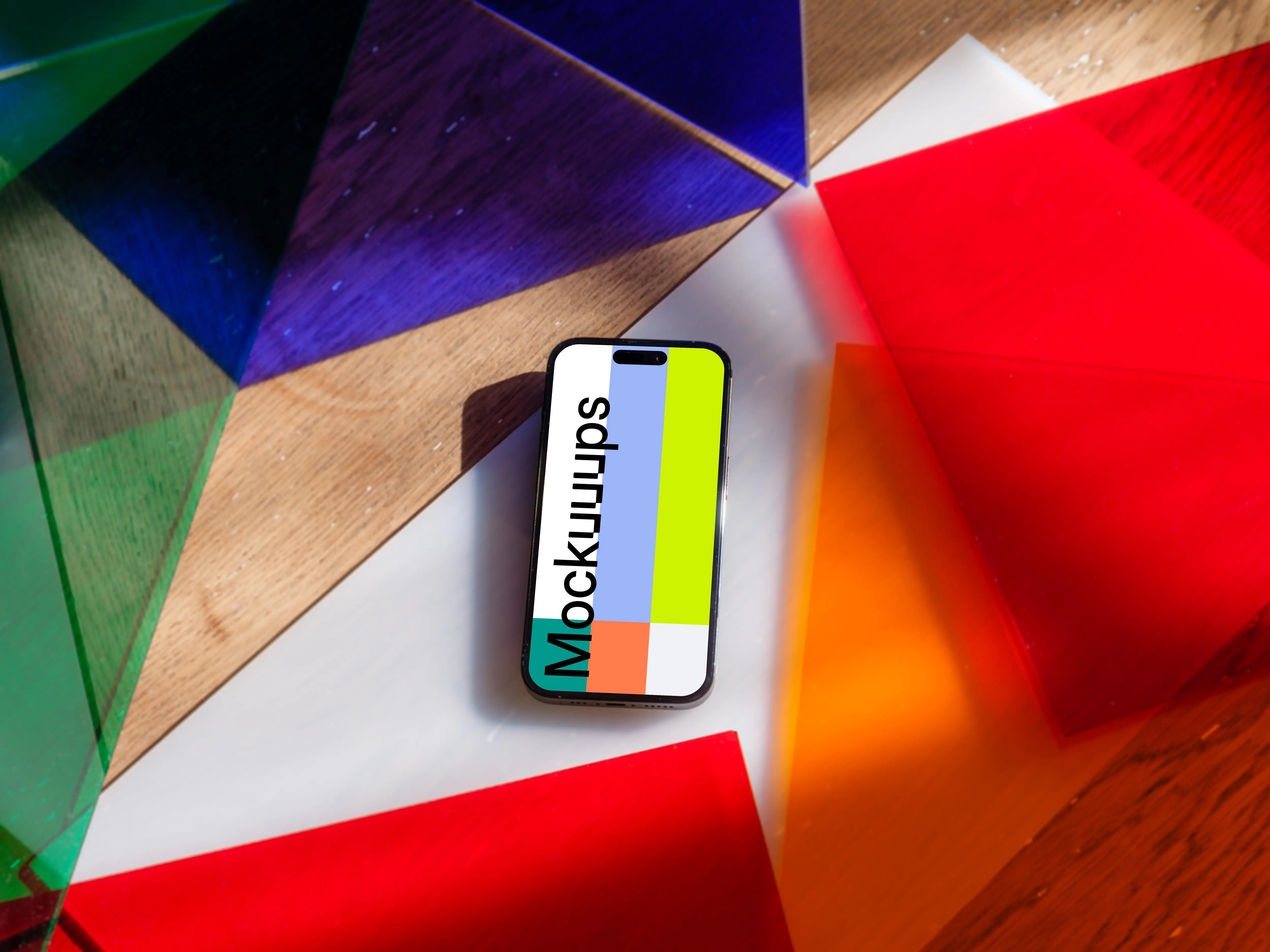 iPhone mockup on bright colorful background